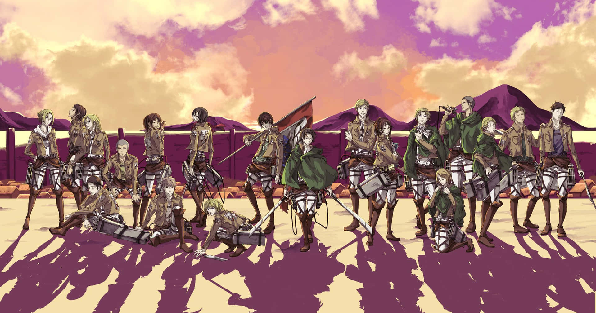 Attackon Titan Characters Sunset Background