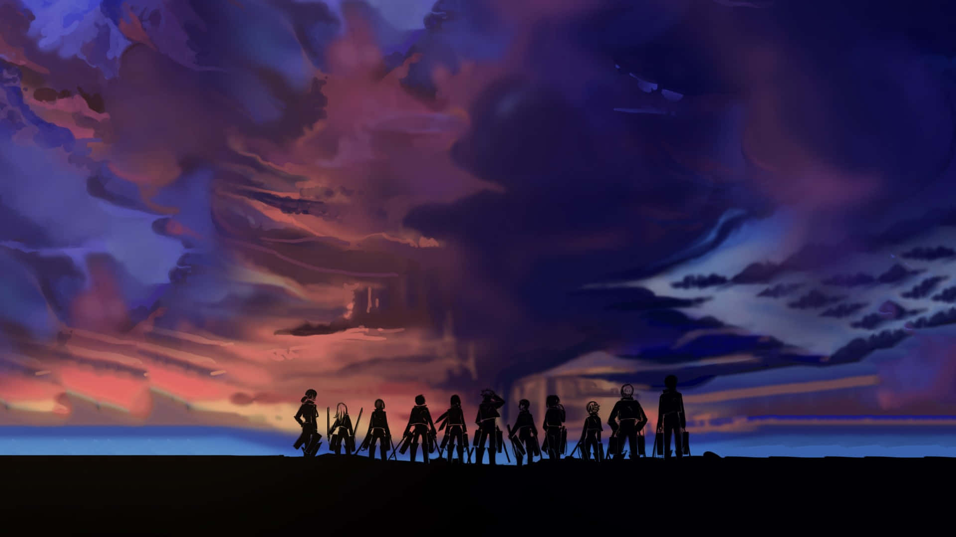 Attackon Titan Silhouettesat Dusk Background