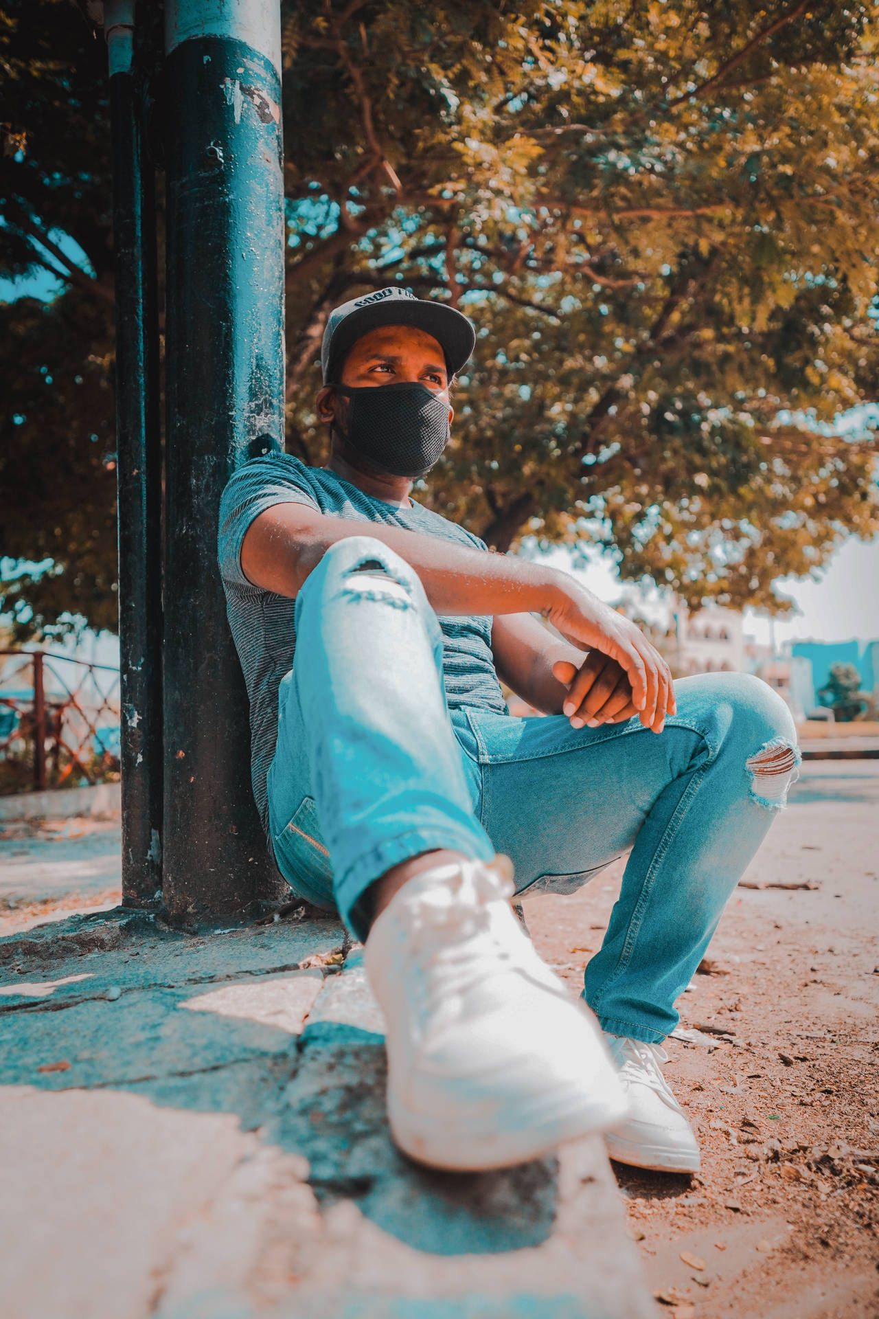 Attitude Boy Wearing Black Face Mask Background