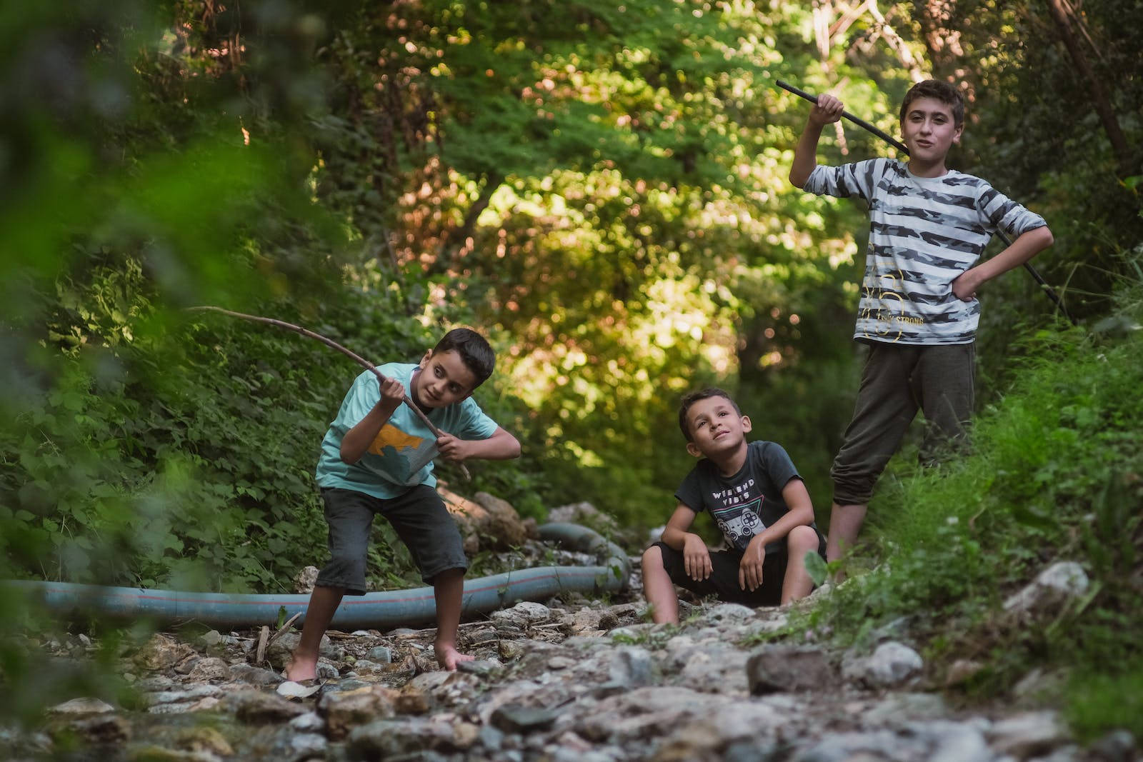 Attitude Boys Playing In Forest