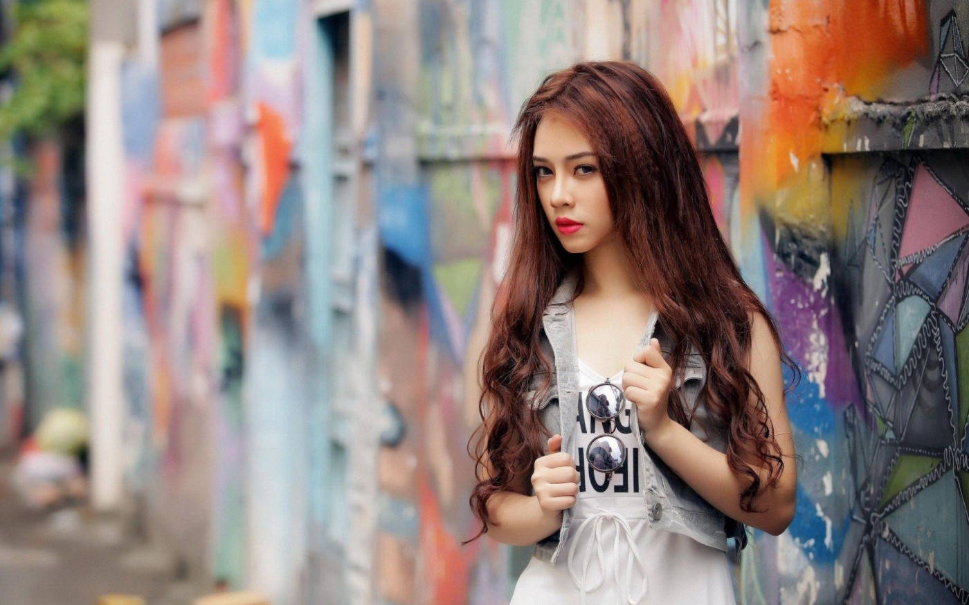 Attitude Girl Standing In Front Of Street Art Background