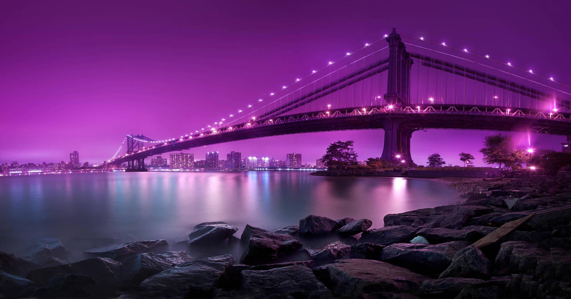 Attractive Purple Bridge At Night Background