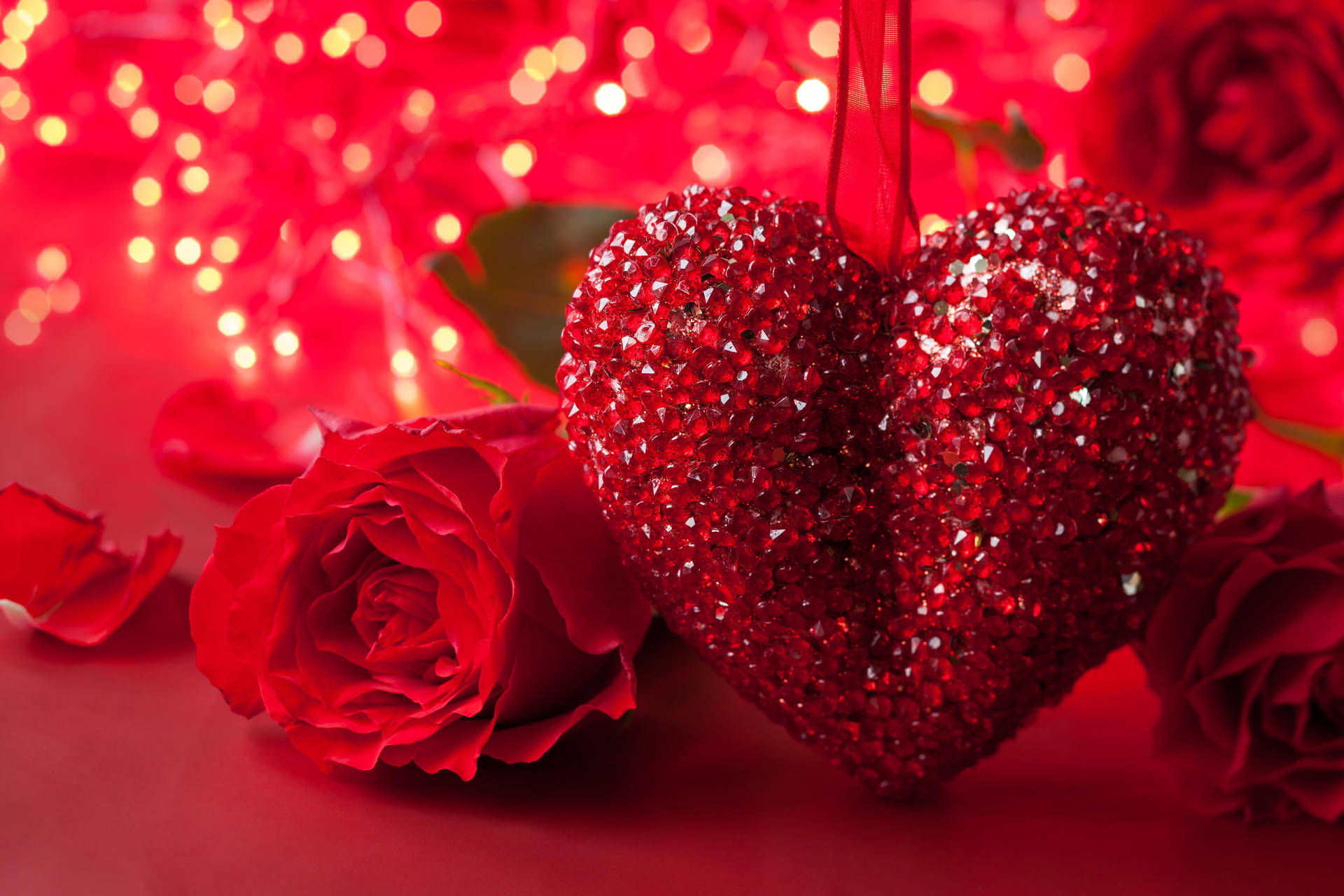 Attractive Red Heart And Rose Background