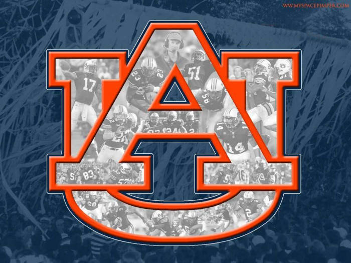 Auburn Football Blue White And Orange Logo Background