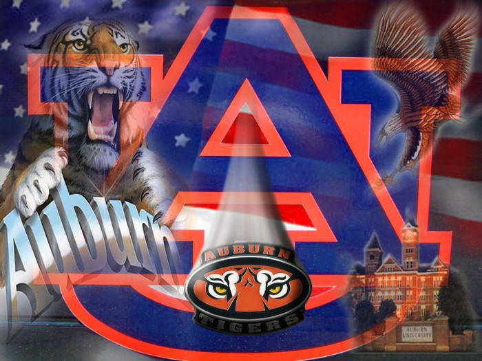 Auburn Football With American Flag Background