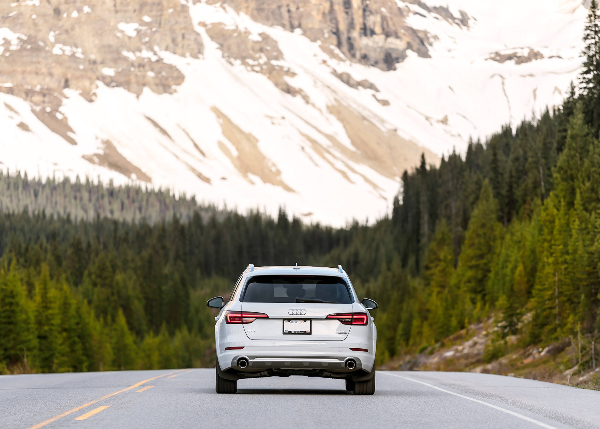 Audi A4 Rear View Landscape Background