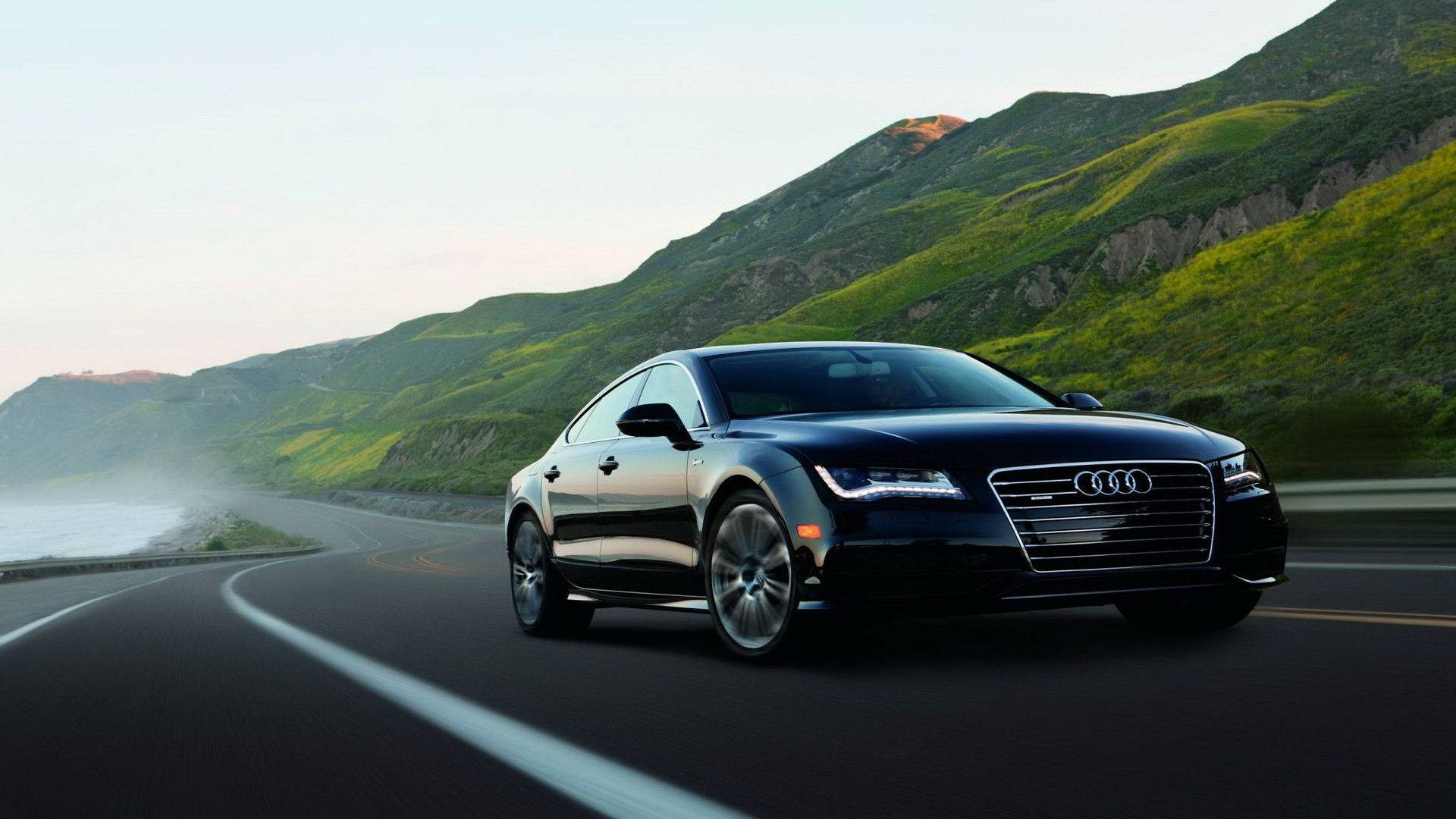 Audi A7 Black On The Road Background