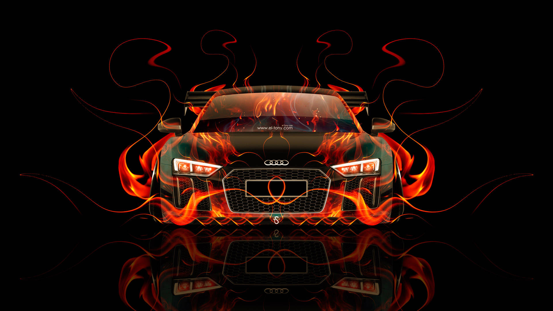 Audi R8 On Fire Art Background