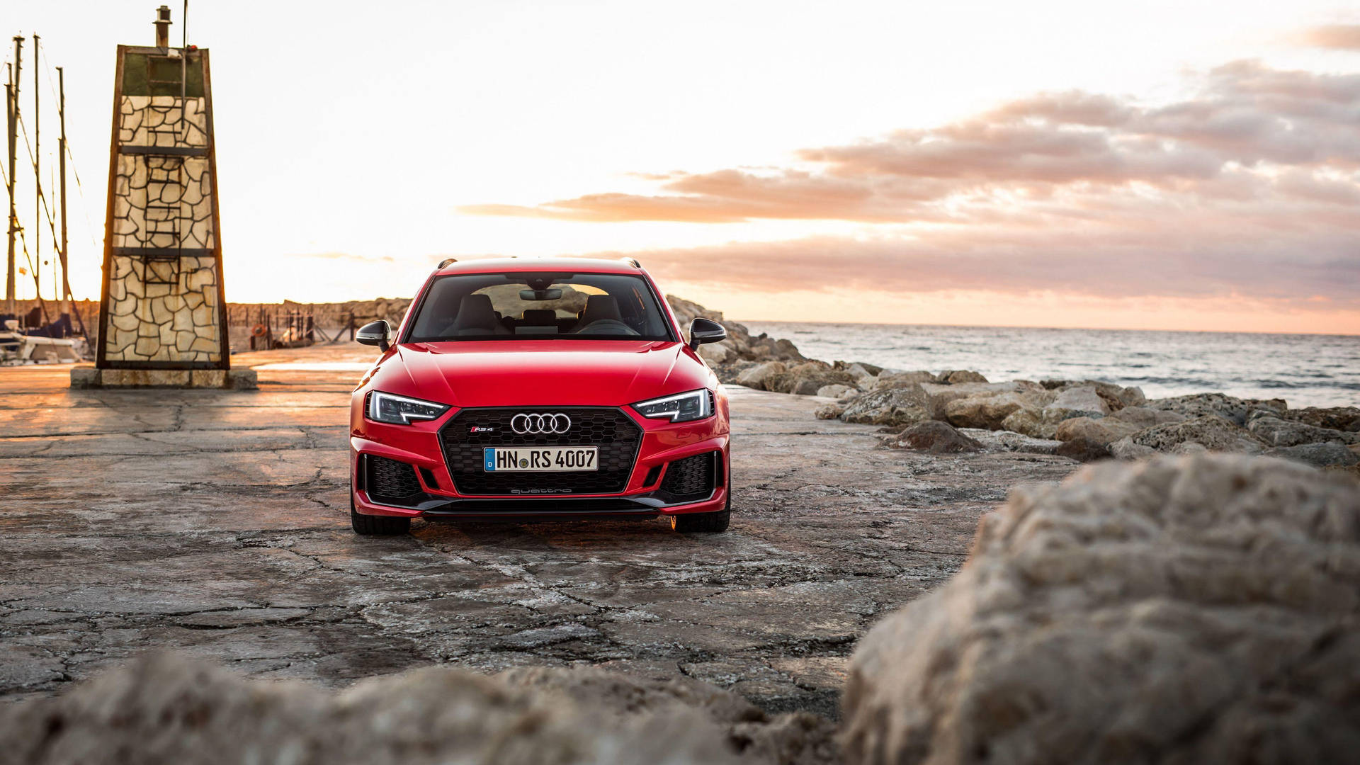 Audi Rs 4 By The Shore Background
