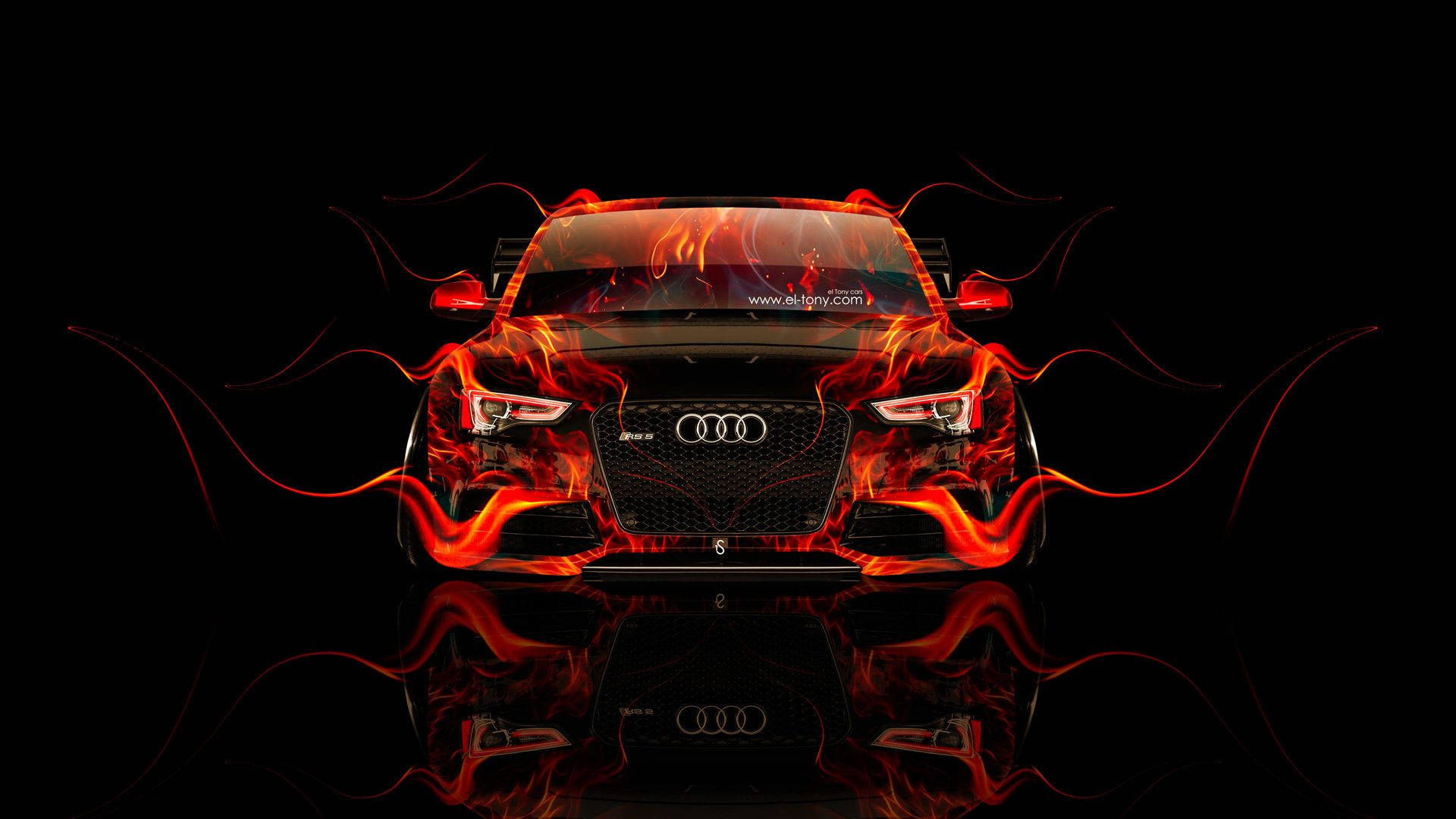 Audi Rs5 Red Hot Flames Background
