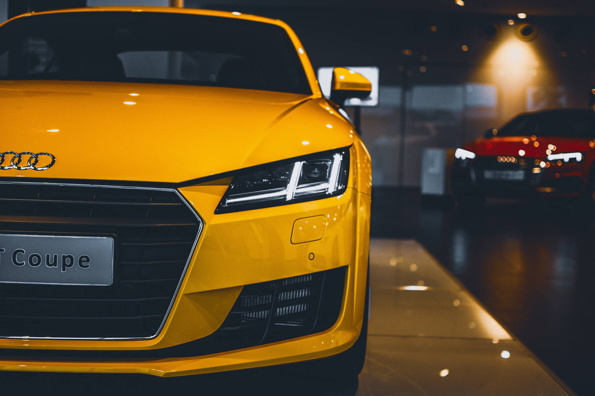 Audi Tt Yellow Headlight View Background