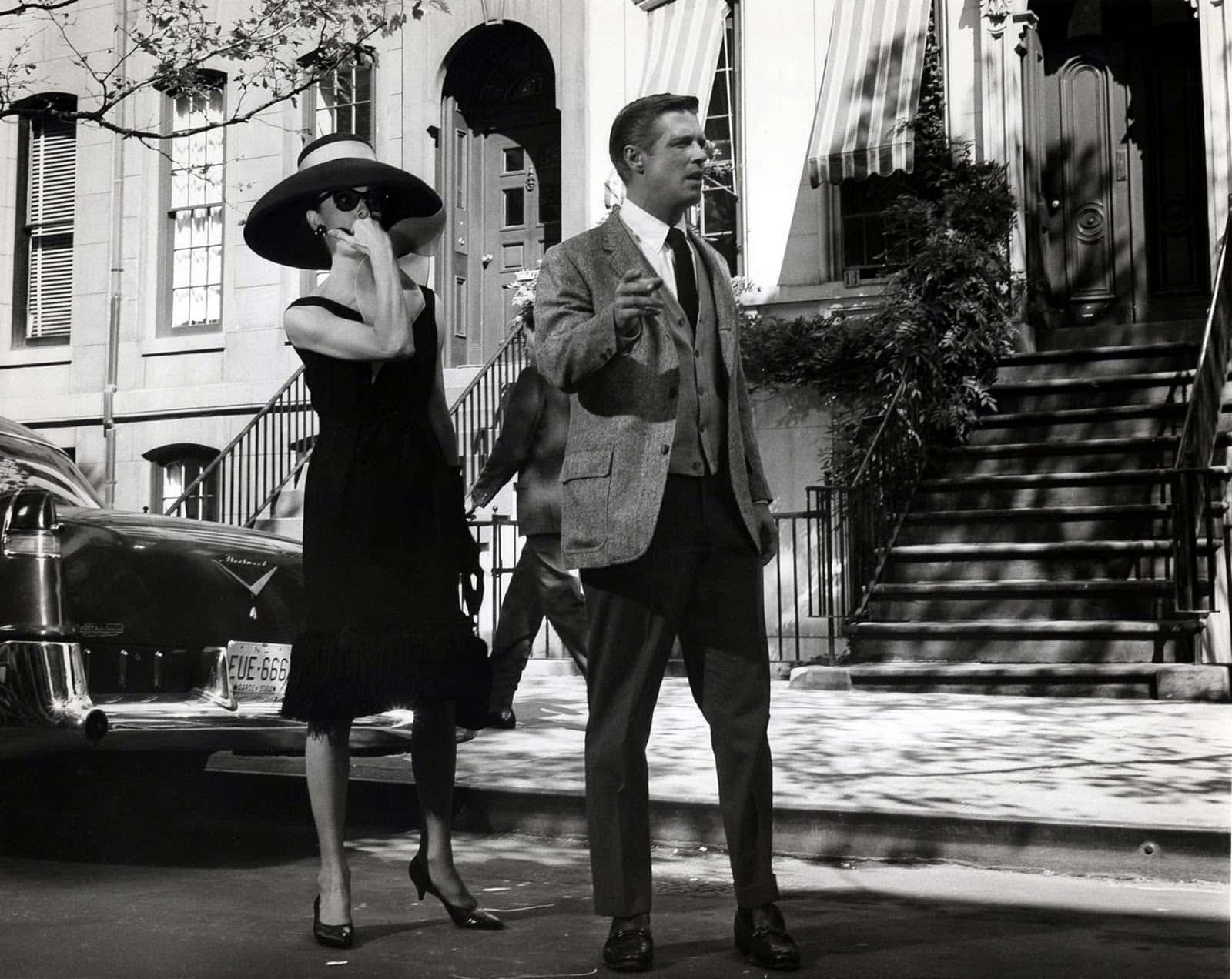 Audrey Hepburn And George Peppard Breakfast At Tiffanys Still Shot Background