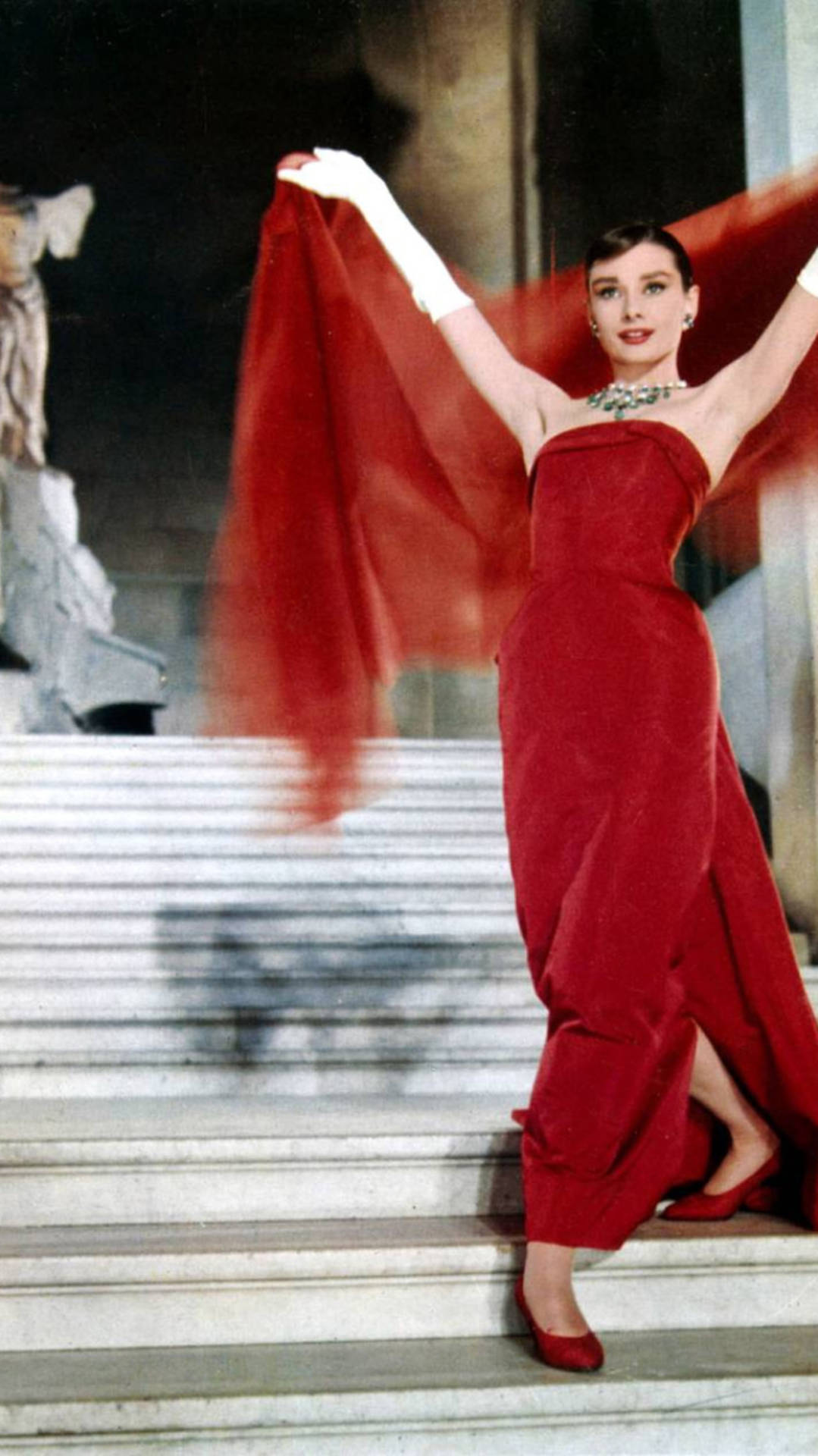 Audrey Hepburn In Red Dress Background