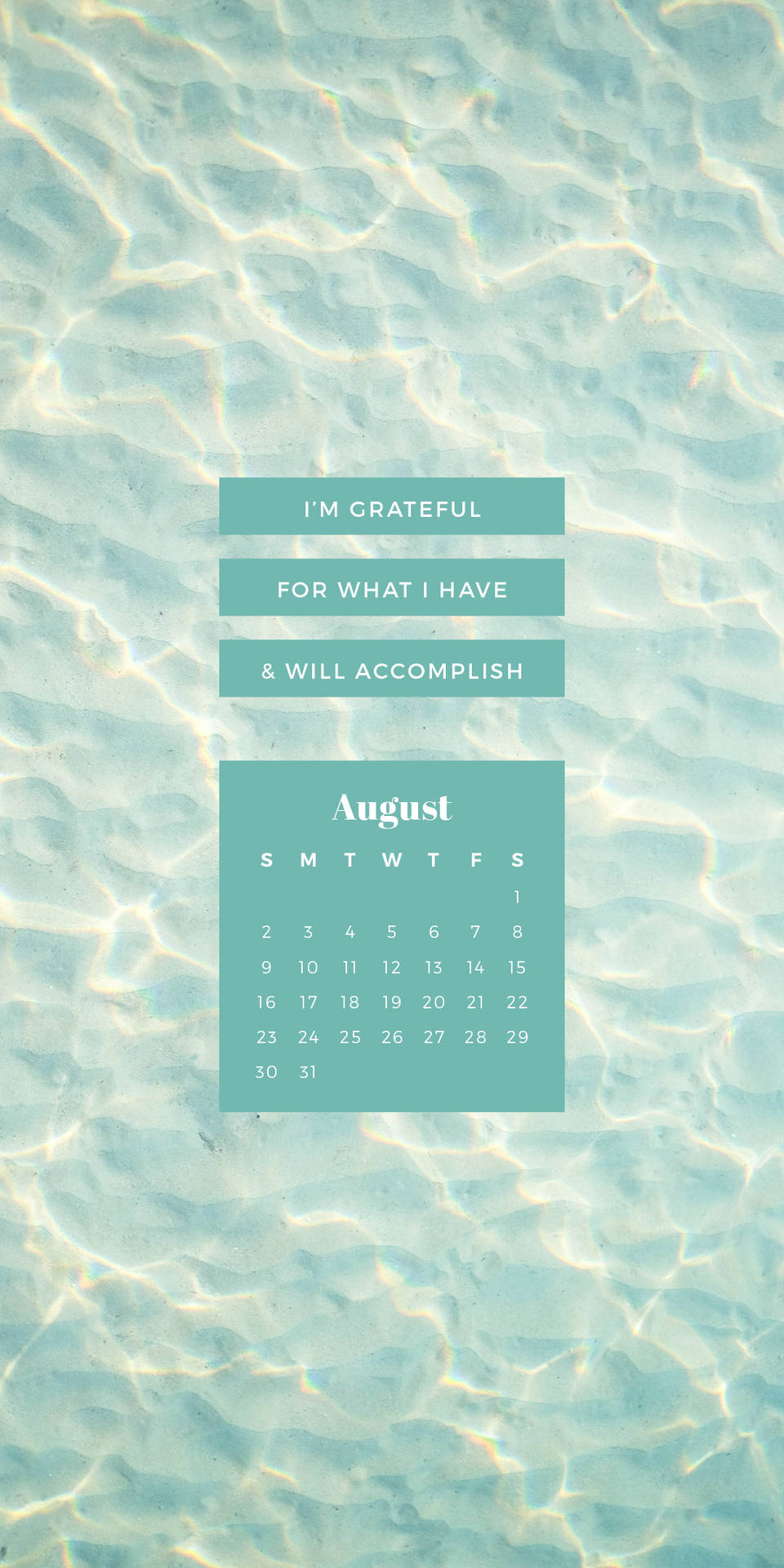 August 2021 Calendar Blue Water