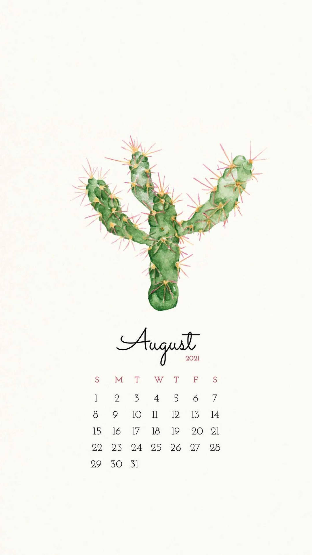 August 2021 Calendar Cactus Art