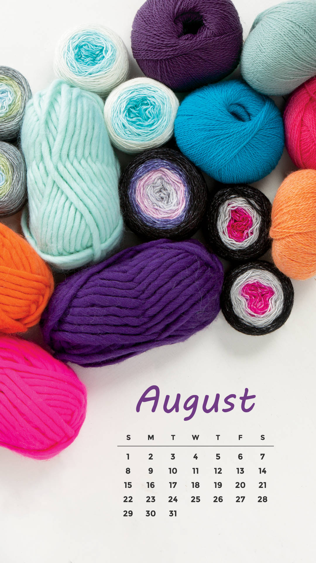 August 2021 Calendar Colorful Yarns Background