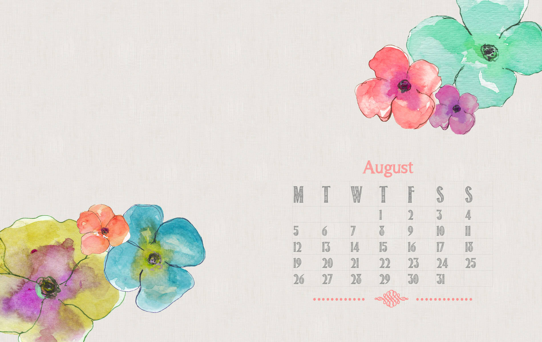 August 2021 Calendar Flowers