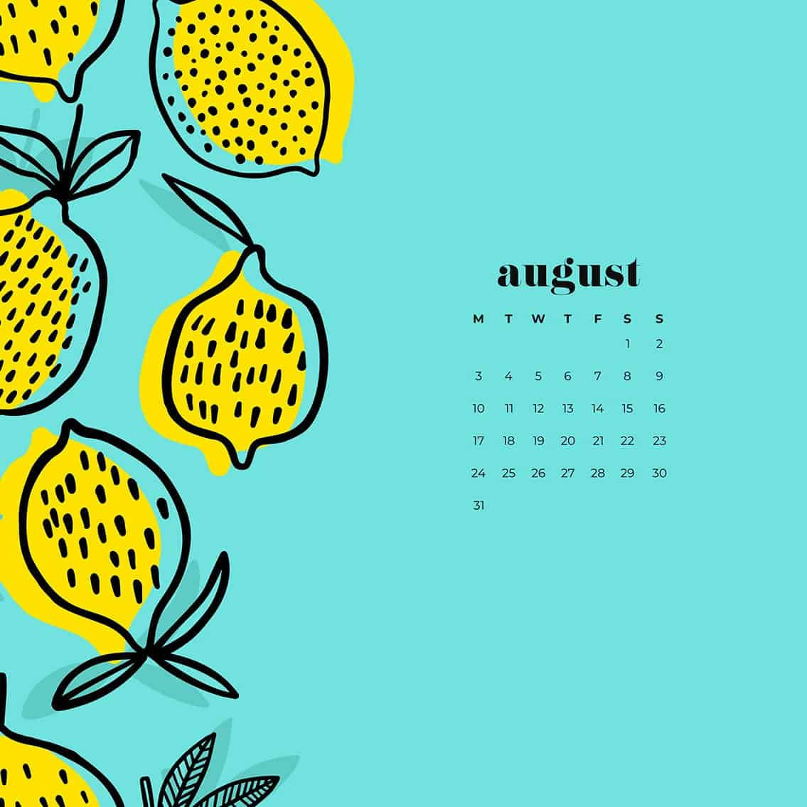 August 2021 Calendar Lemon Art