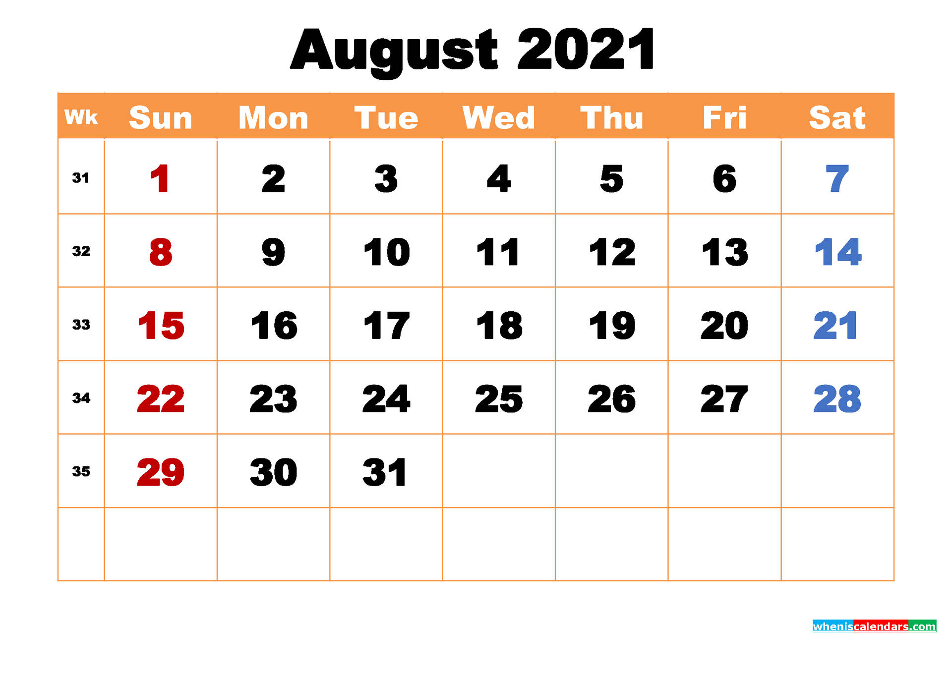 August 2021 Calendar With Holidays And Holidays Background