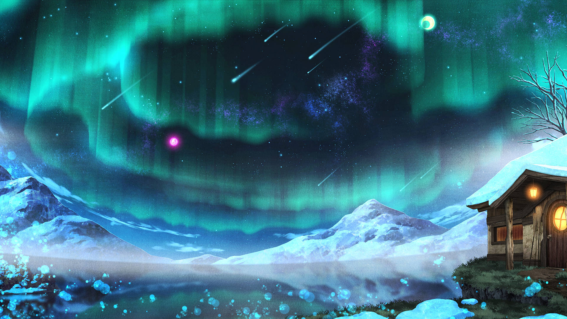 Aurora Borealis And Shooting Stars Unique Hd Background