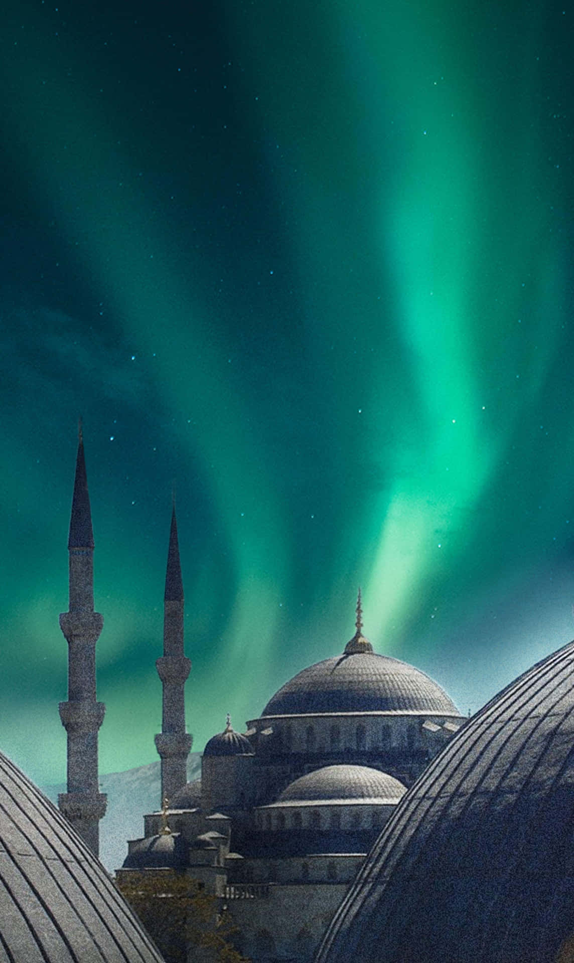 Aurora Over Mosque Night Sky Background