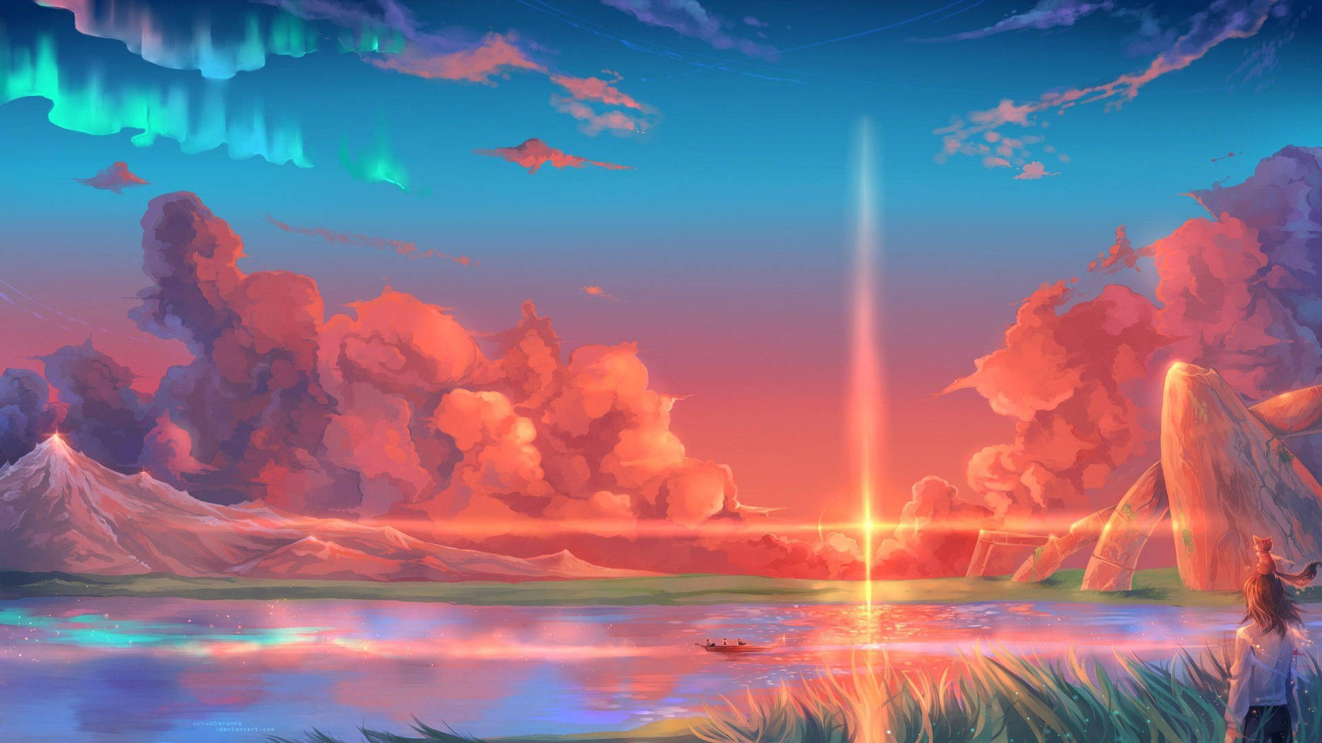Aurora Sunset Aesthetic Anime Laptop Background