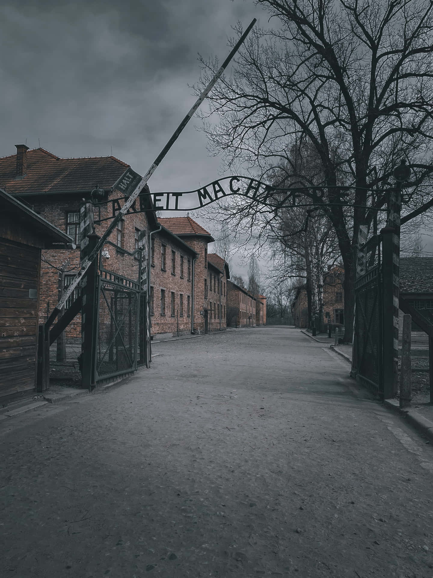 Auschwitz Concentration Camp Gate Dramatic Filter Background