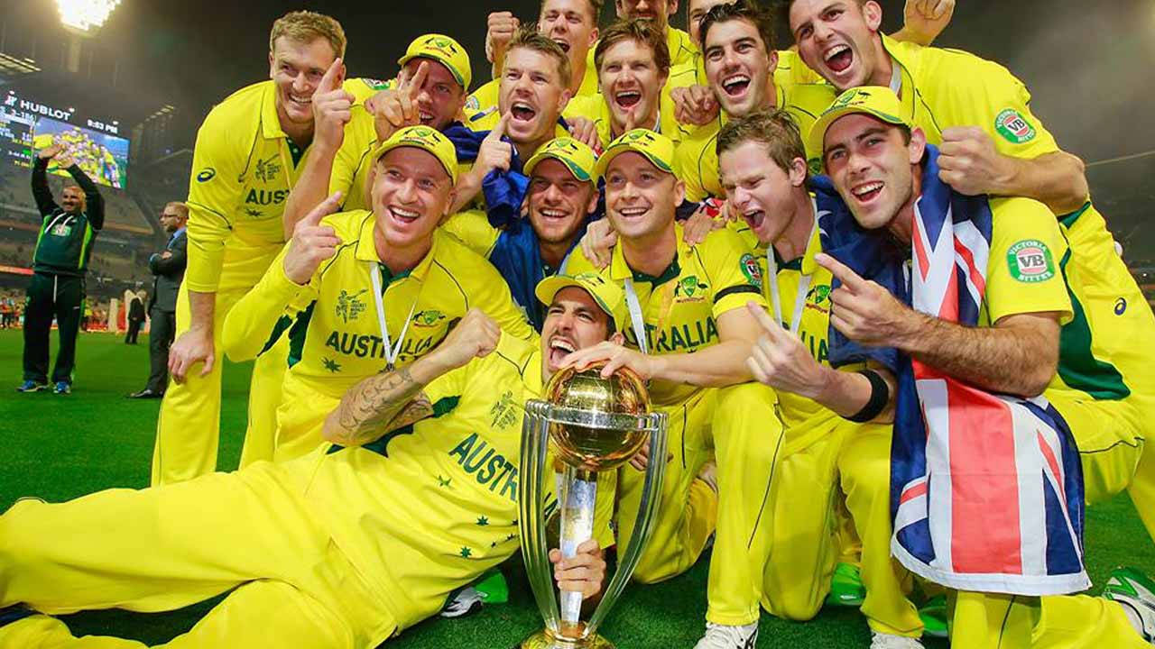 Australia Cricket Team With Trophy Background