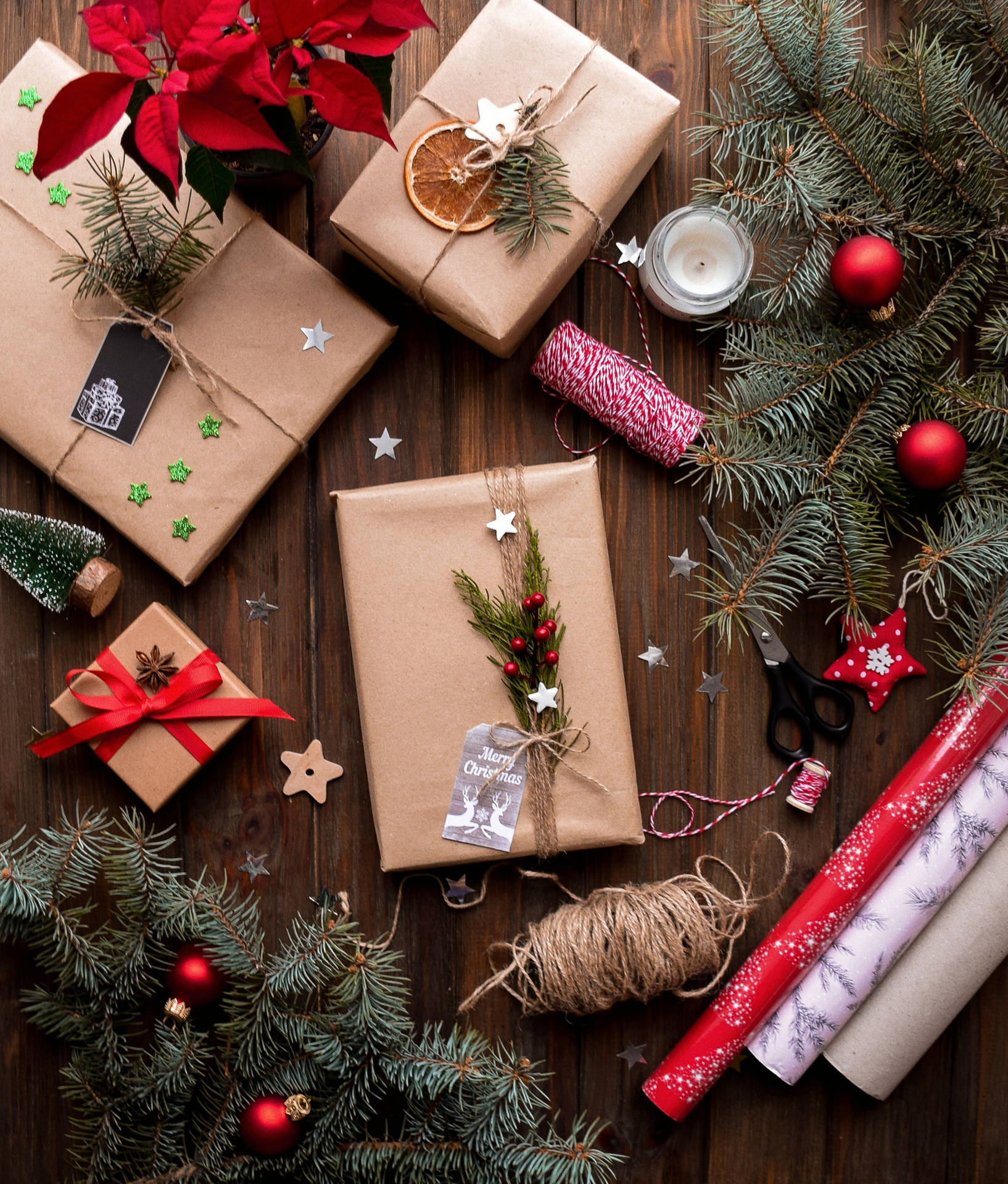 Australian Christmas Celebration With Traditional Brown Gift Boxes