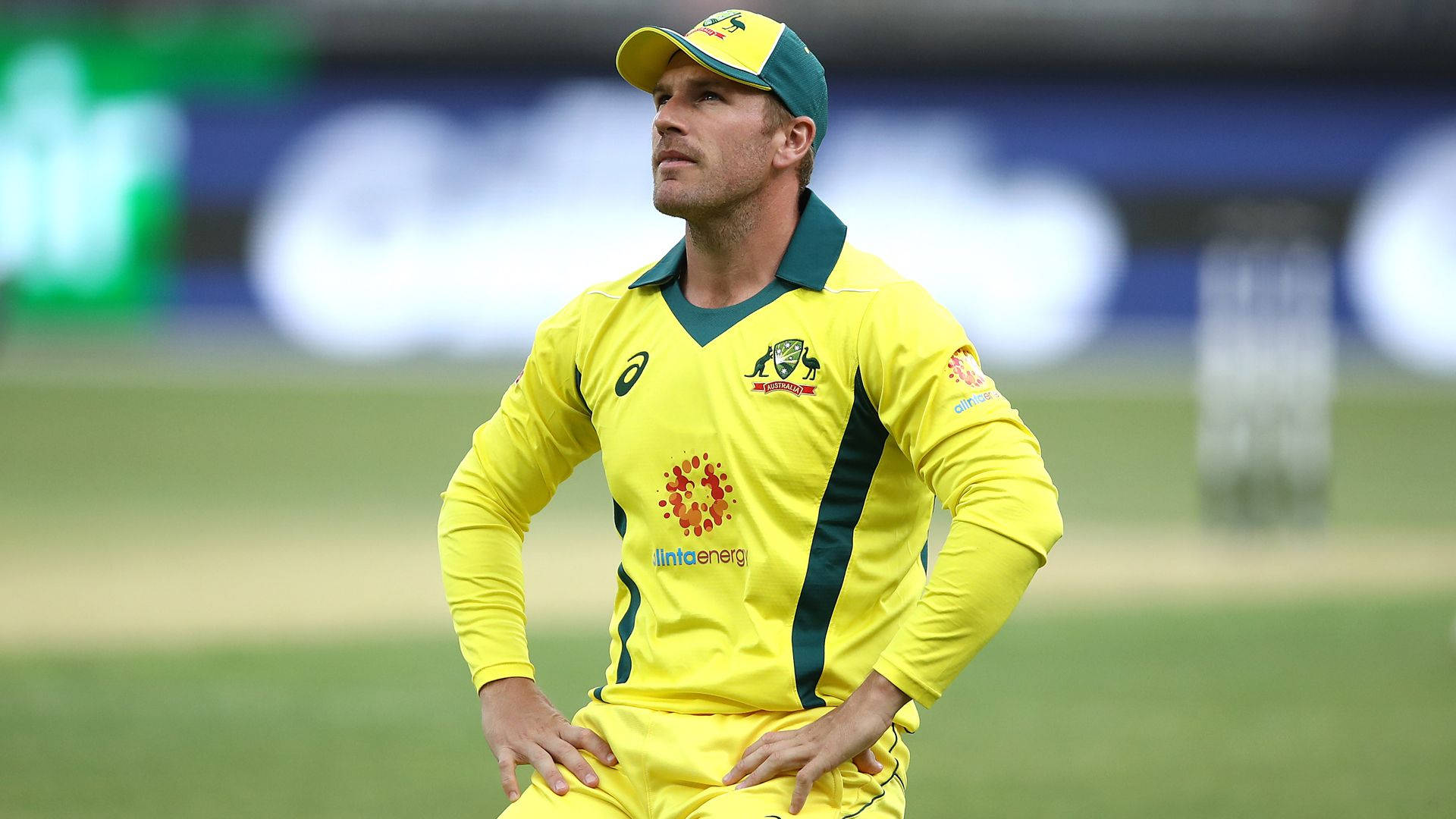 Australian Cricketer Aaron Finch In Action Background