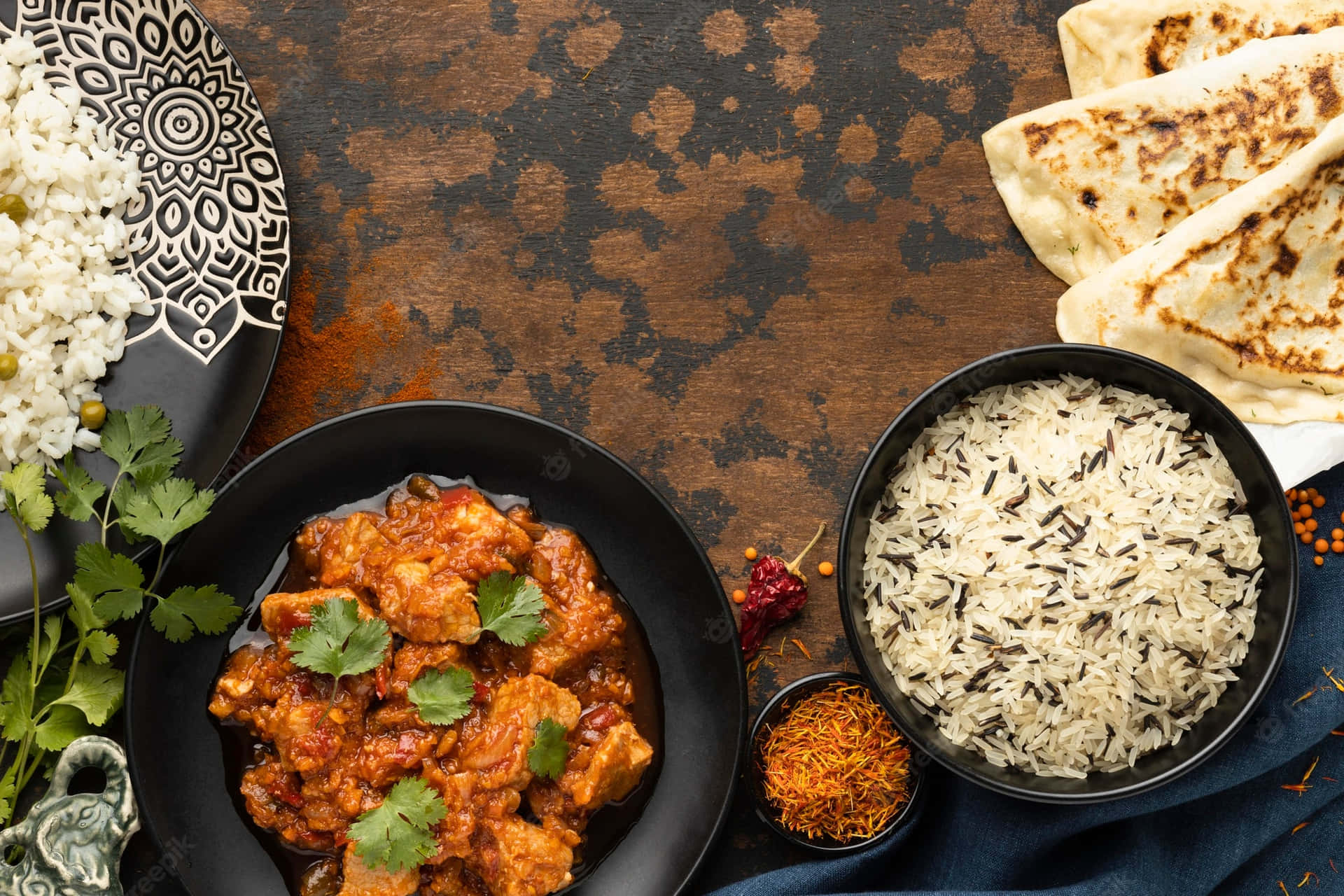 Authentic Chicken Tikka Masala With Rice Background