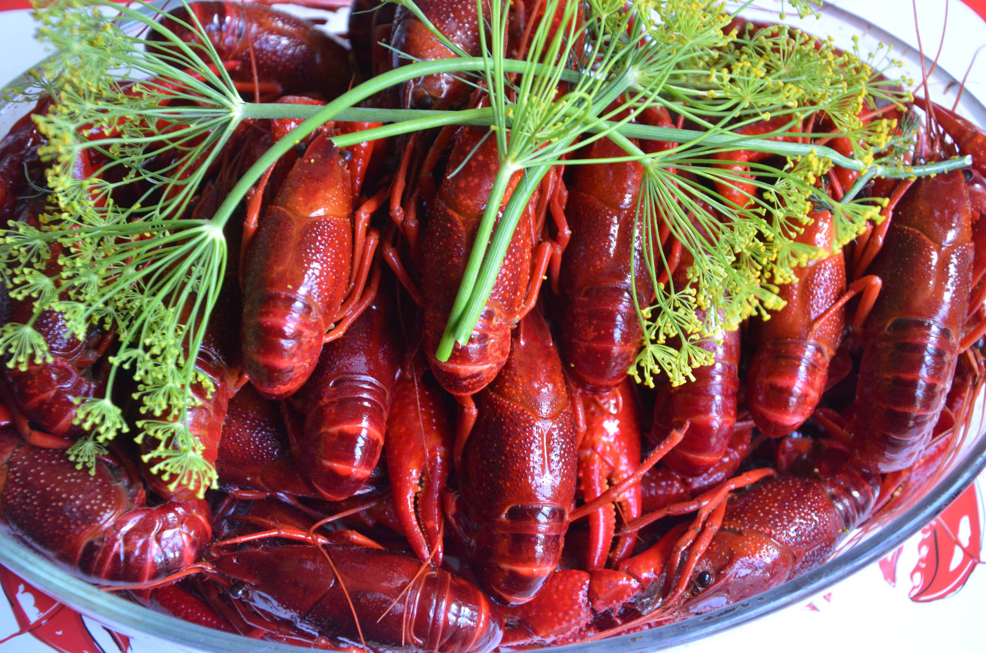 Authentic Crayfish Dish With Leaves Background