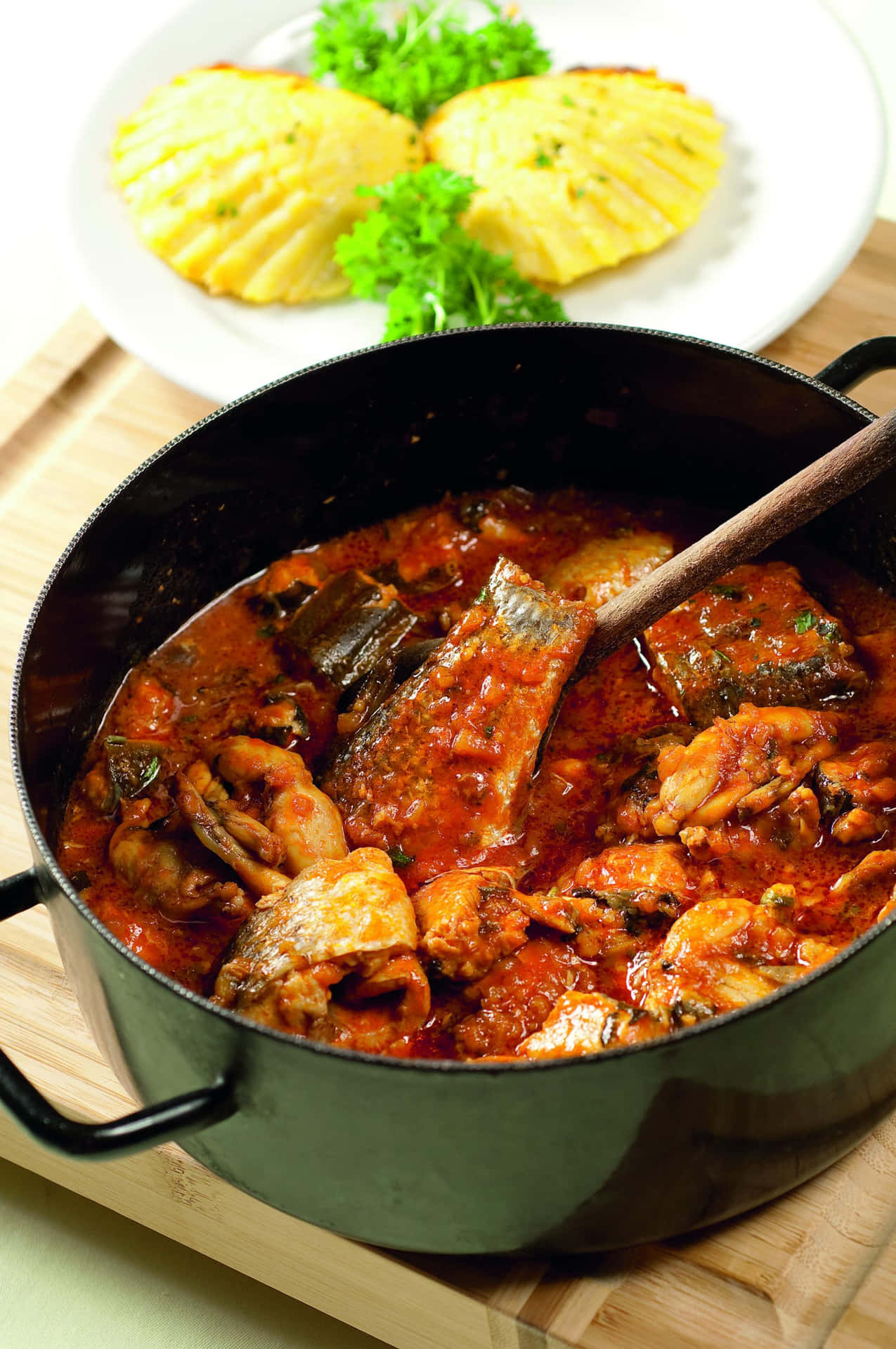 Authentic Croatian Brudet Stew Served With Polenta Background