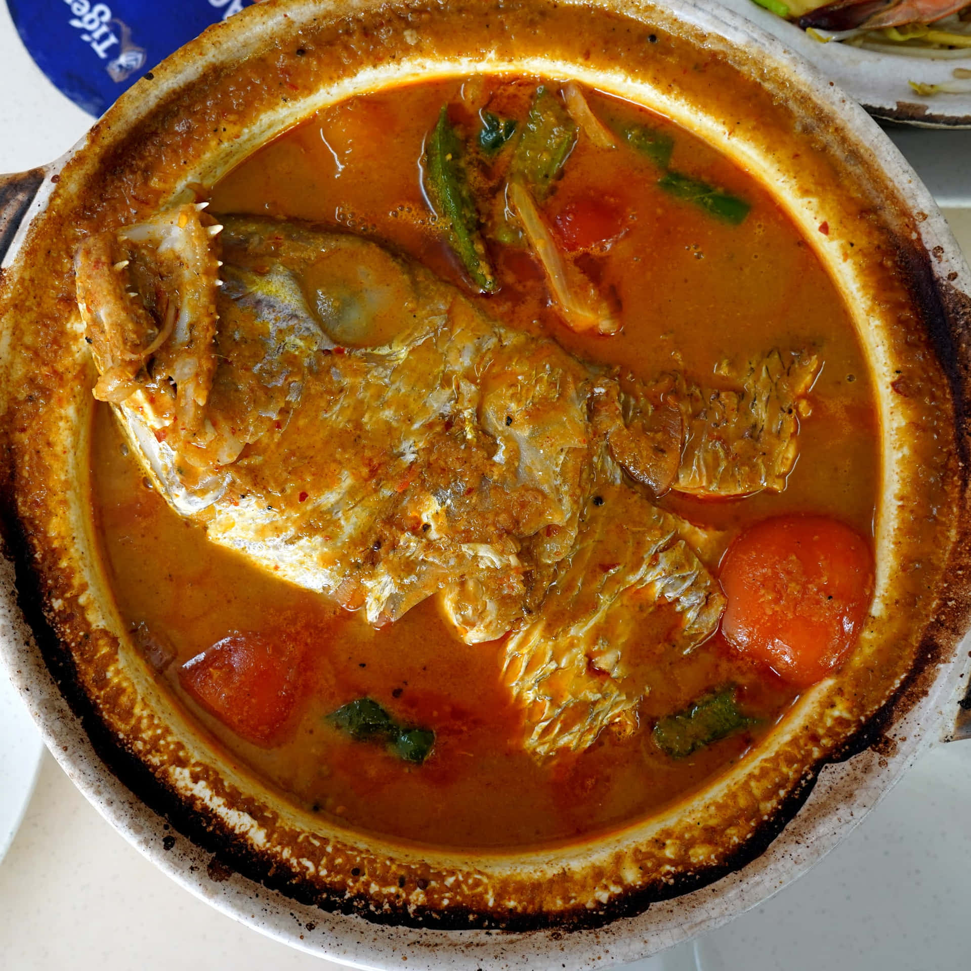 Authentic Fish Head Curry In Clay Pot Background