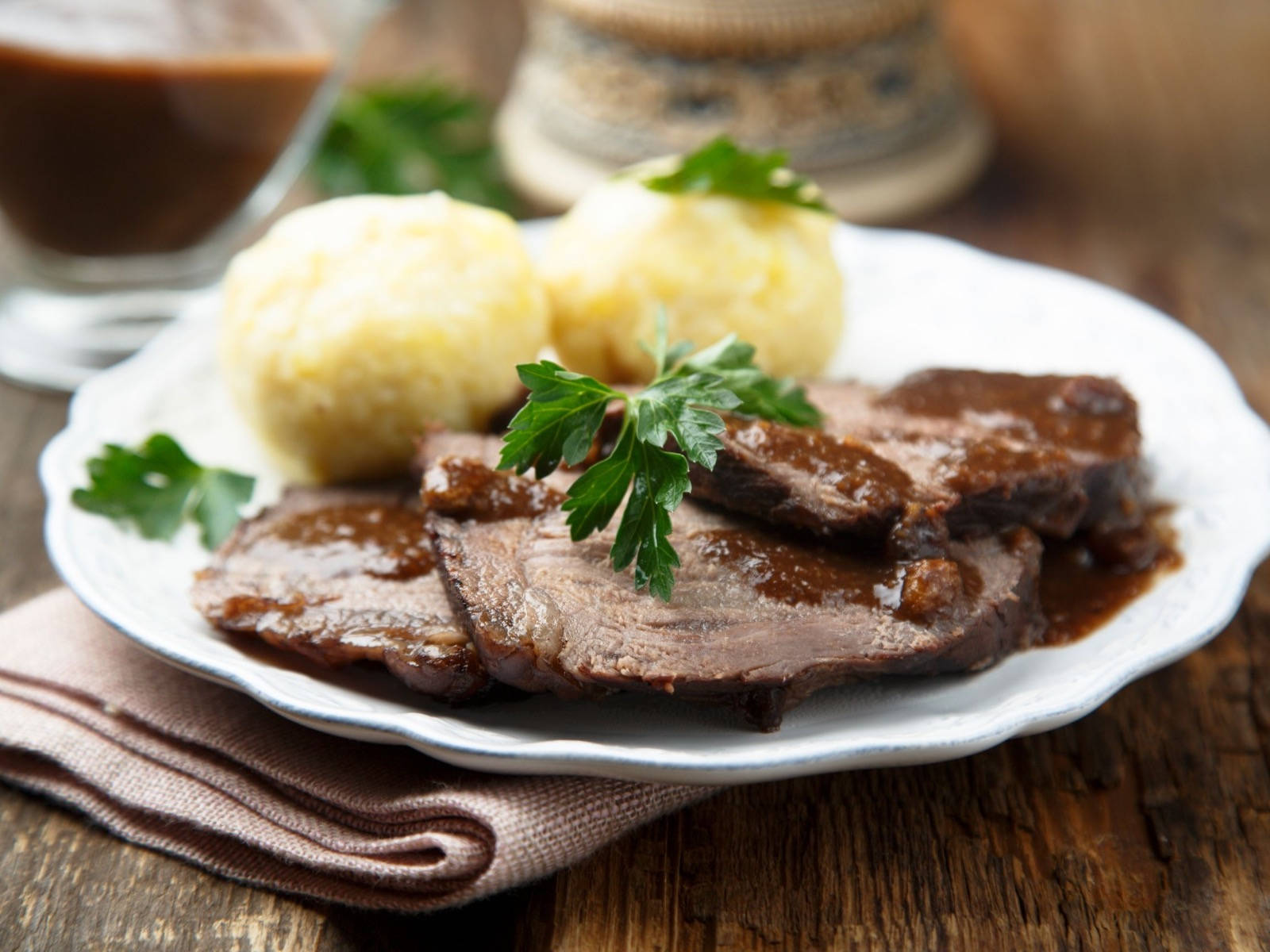 Authentic German Sauerbraten With Potato Dumplings Background