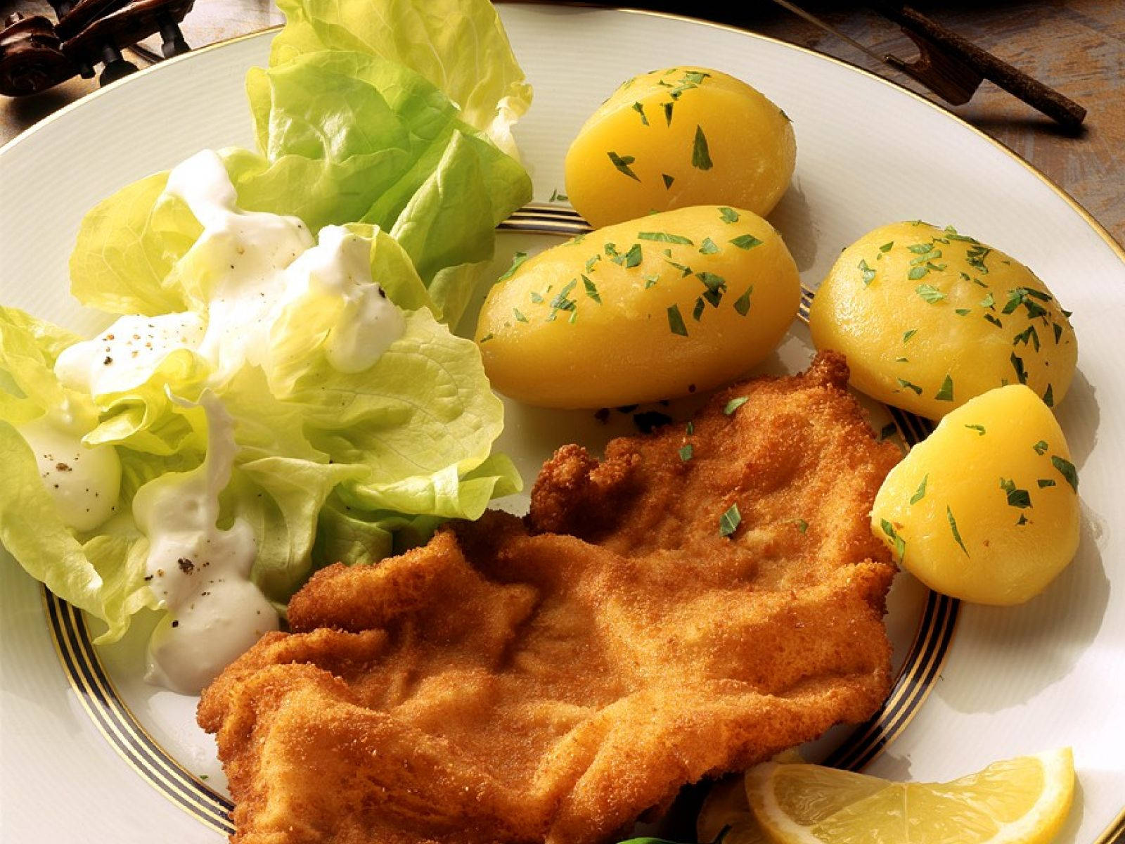 Authentic Golden Brown Wiener Schnitzel Background