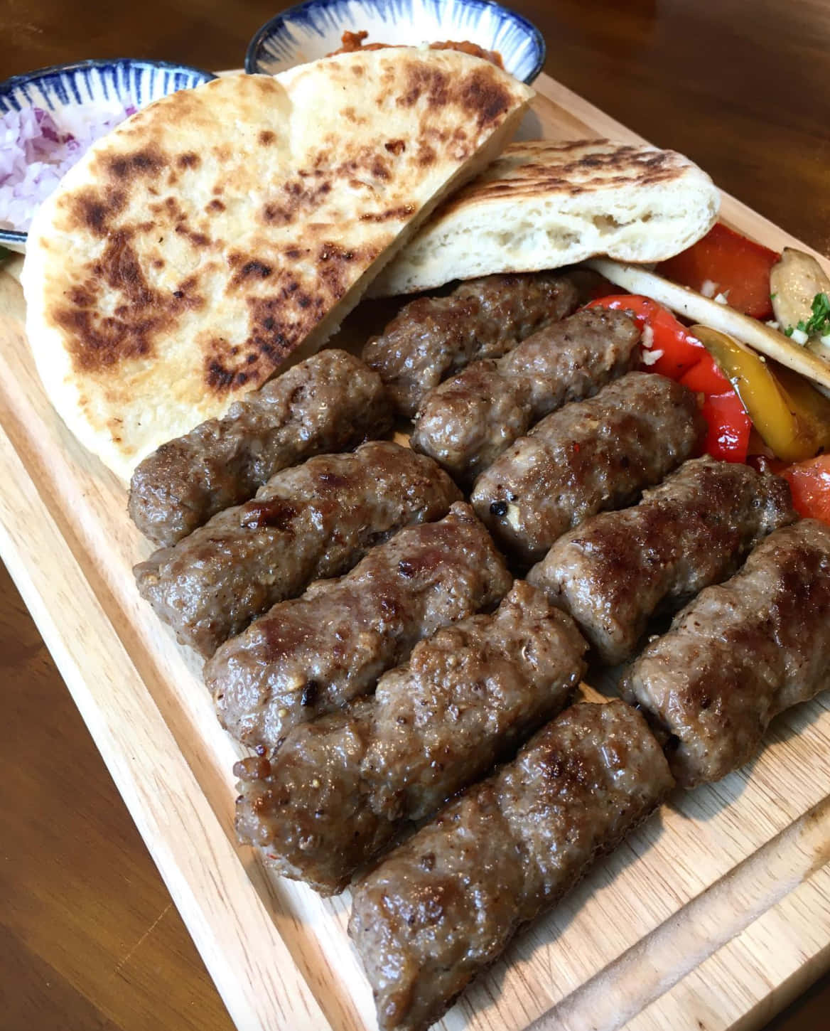 Authentic Grilled Ćevapi With Pita Bread Background