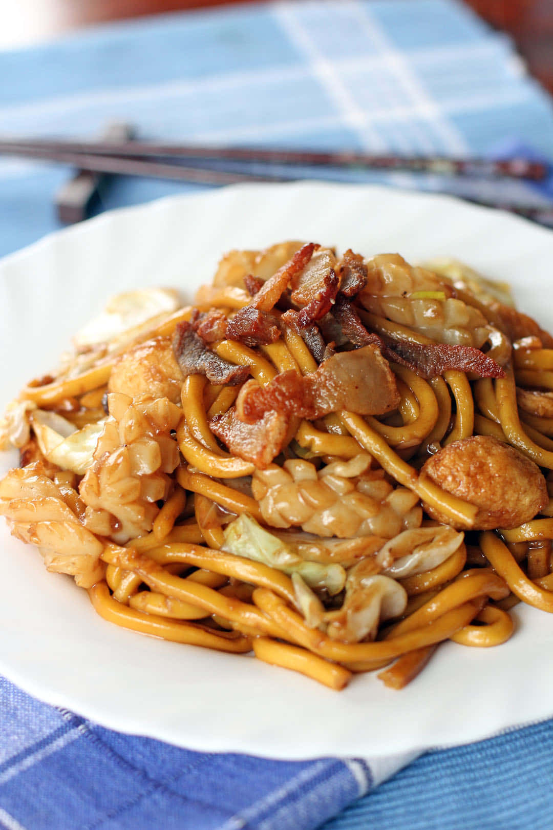 Authentic Hokkien Mee Fried In Dark Soy Sauce Background