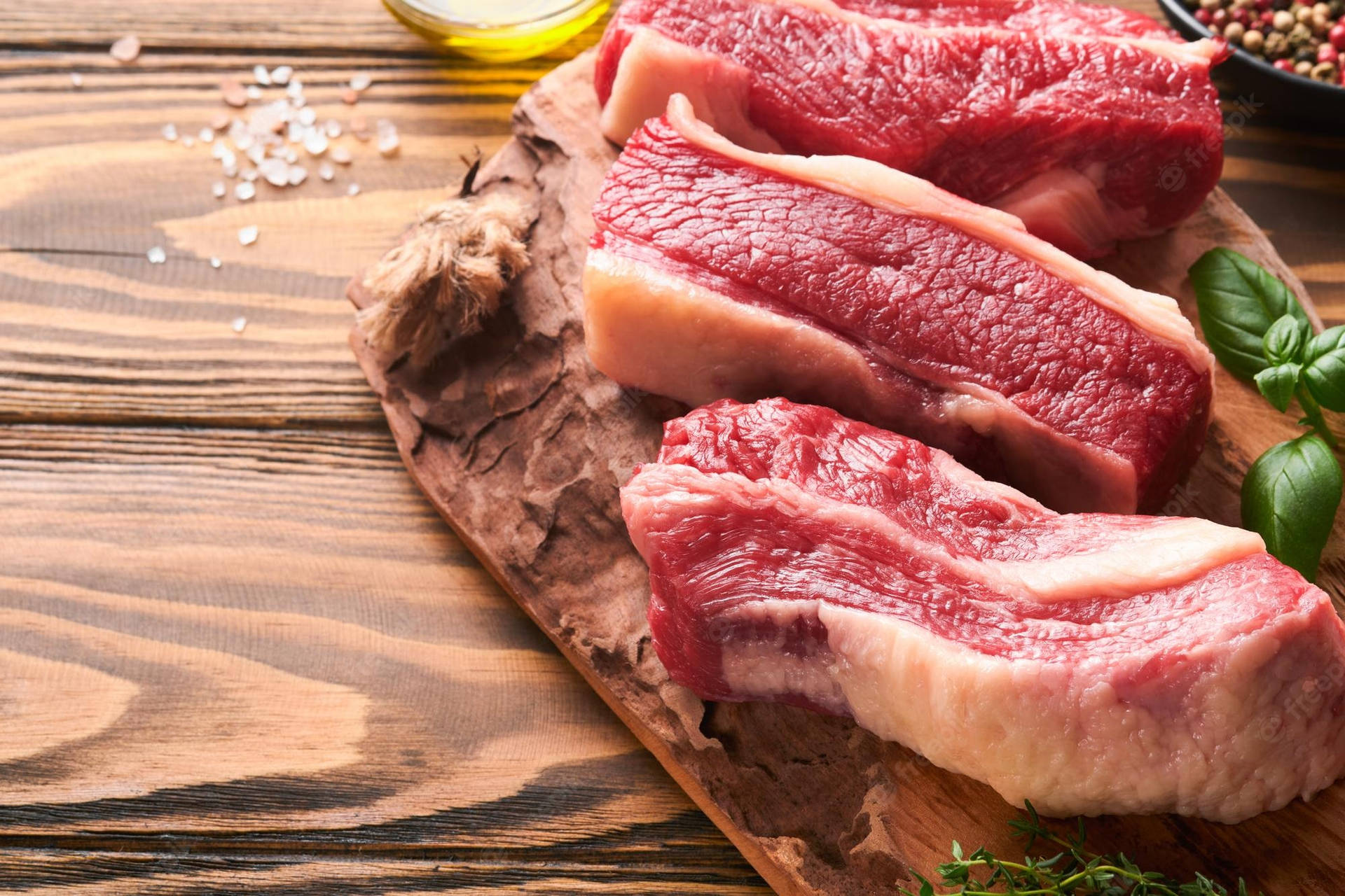 Authentic Kobe Beef Slices On Wooden Board Background