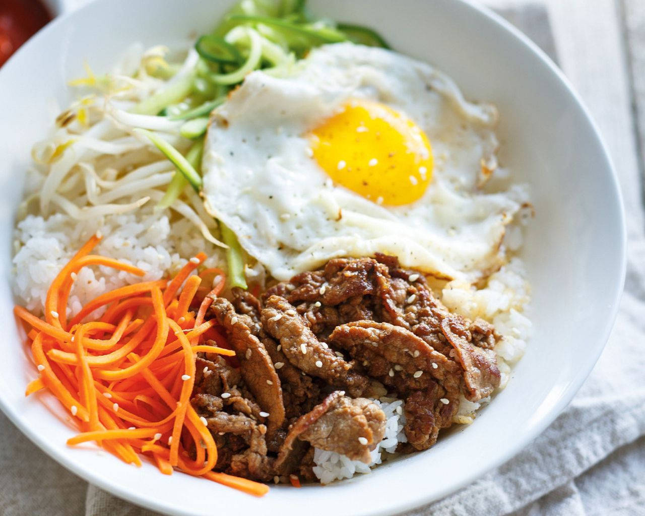 Authentic Korean Cuisine: Bibimbap With Julienne Vegetables Background