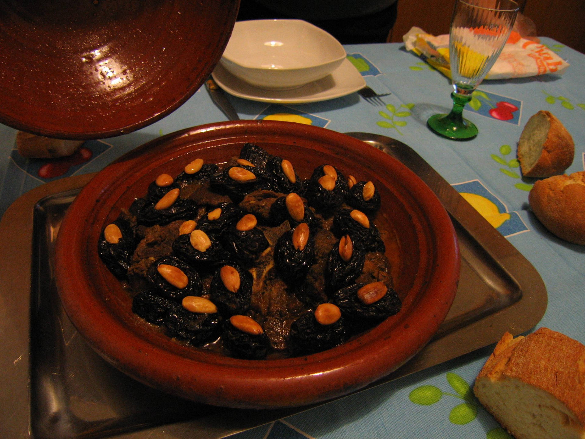 Authentic Moroccan Tajine With Olives And Almonds Background