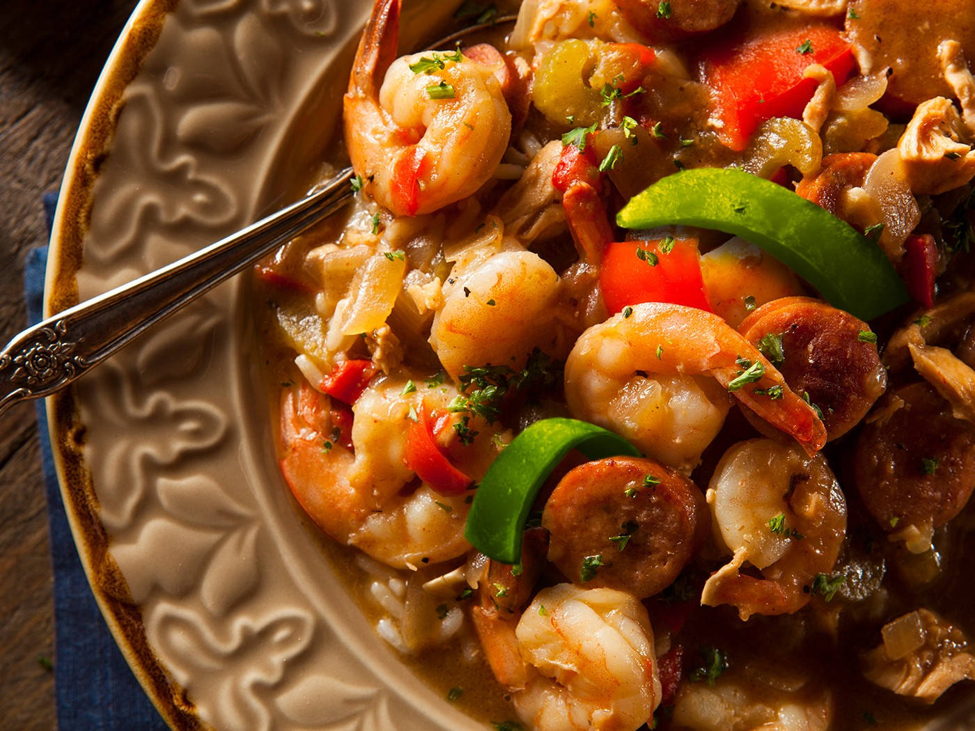 Authentic Southern Gumbo Served On A Unique Plate Background