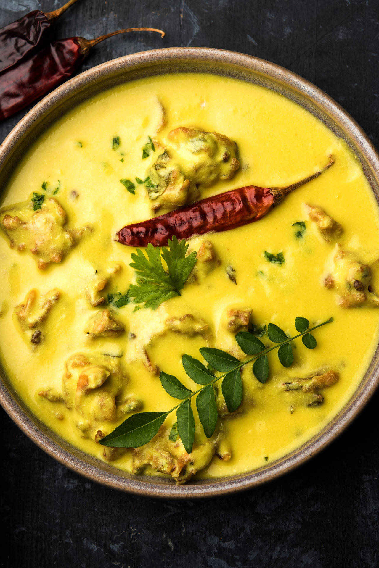 Authentic Yellow Curry With Fenugreek Leaves And Chili Background