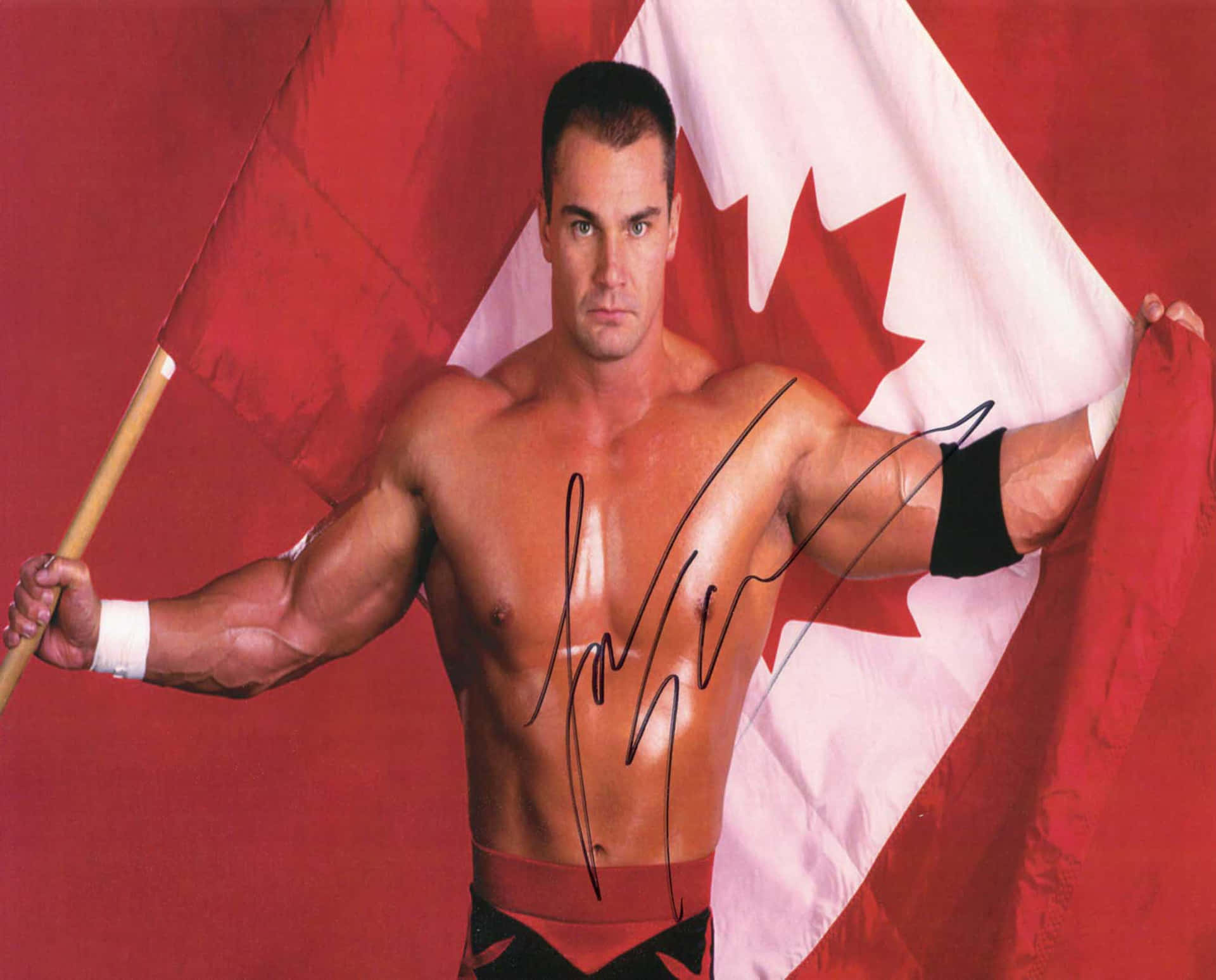 Autographed Lance Storm And Canadian Flag Background