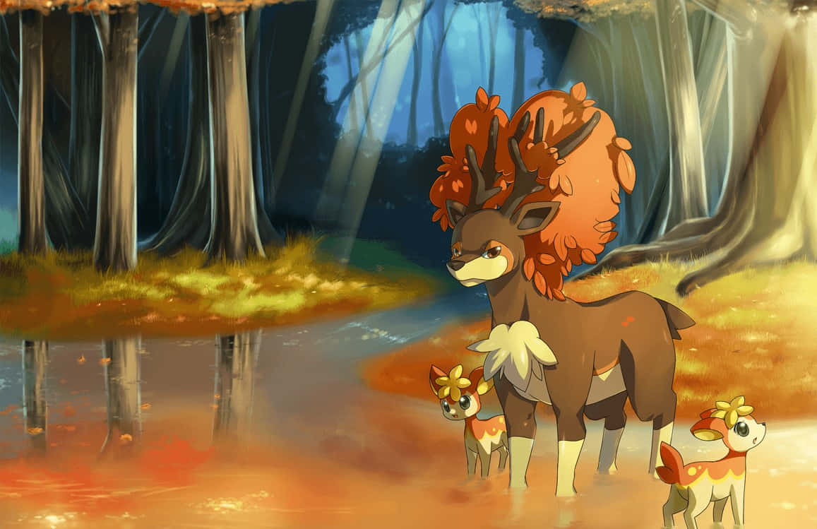 Autumn Forest Deerlingand Sawsbuck Background