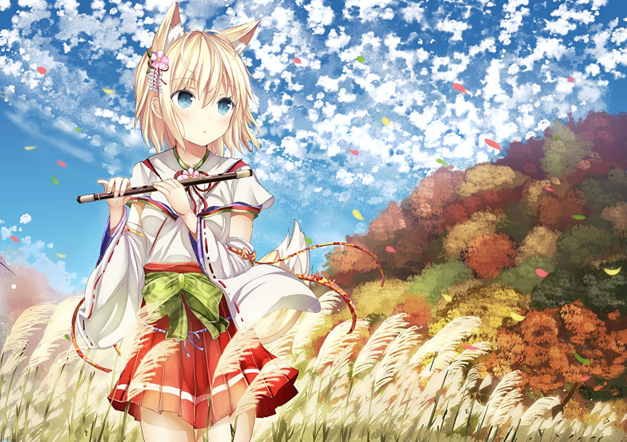 Autumn Fox Spirit Anime Girl Background