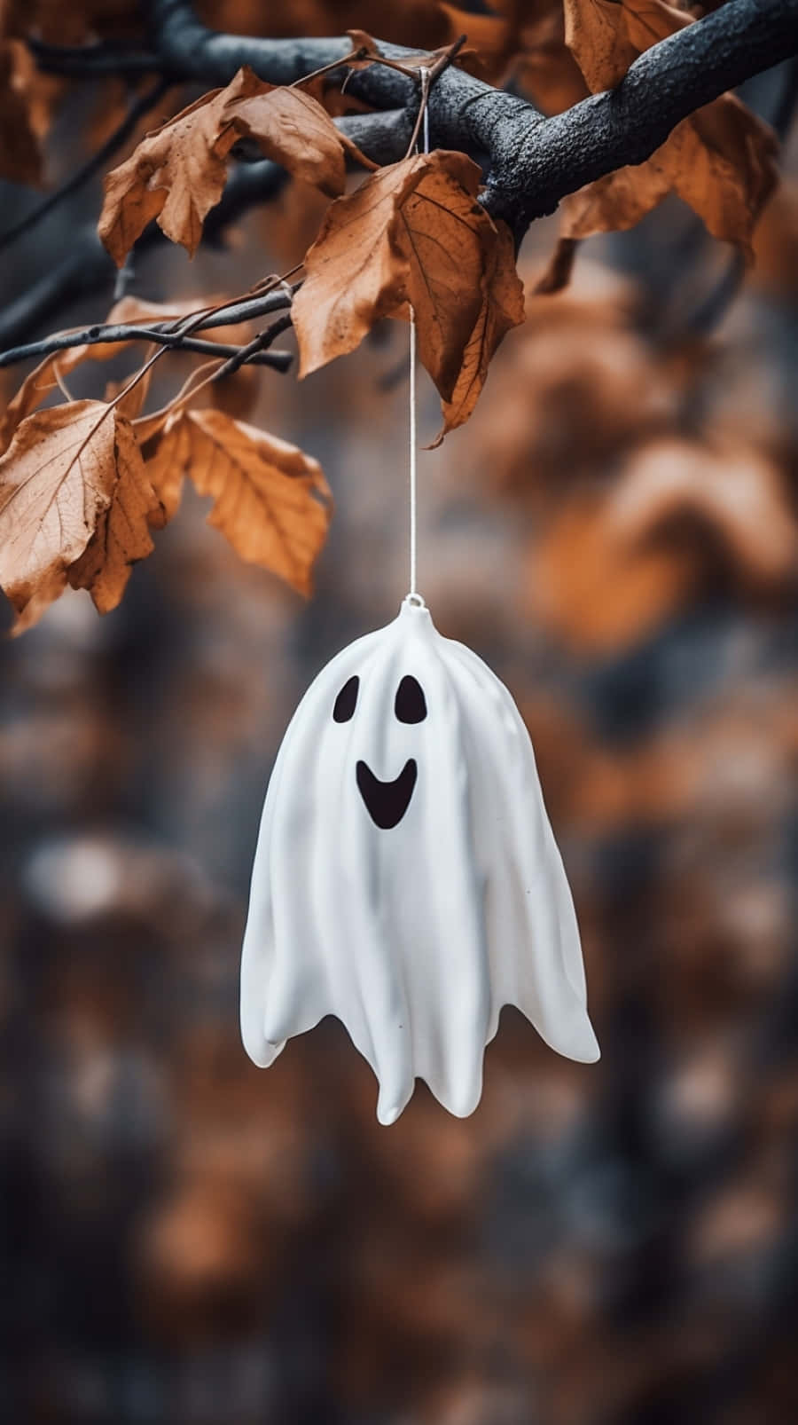 Autumn Ghost Decoration Hanging From Tree Background