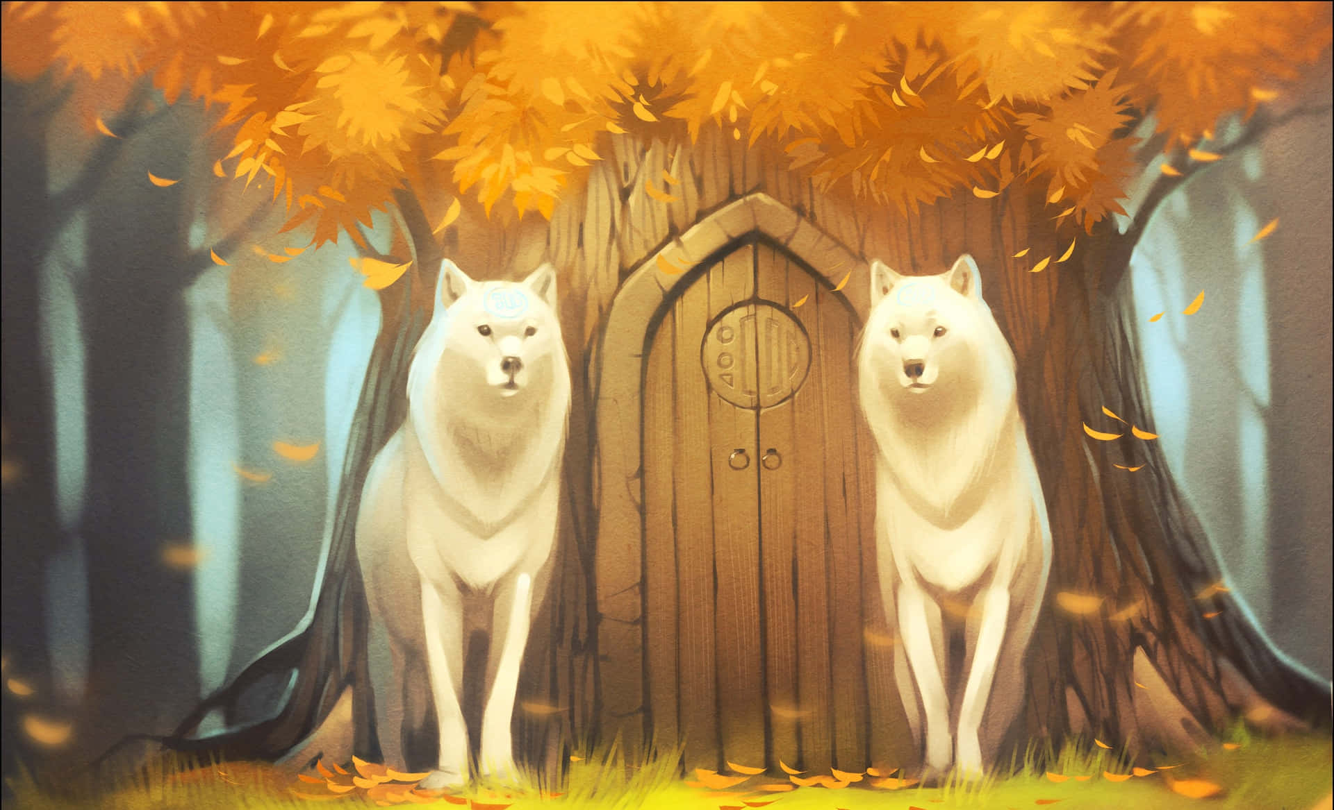 Autumn Guardian Wolves Background
