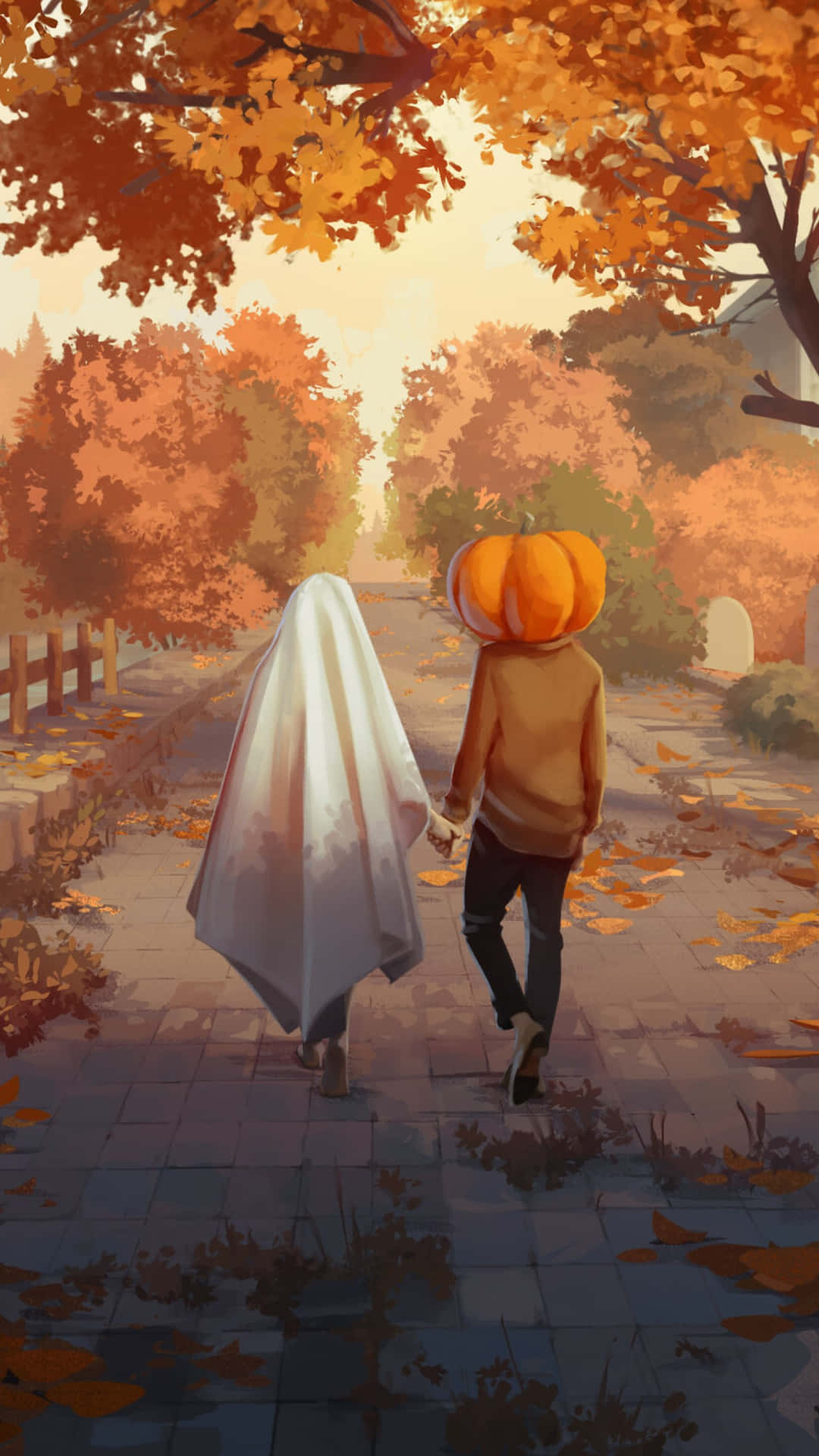 Autumn Halloween Friends Walk Background