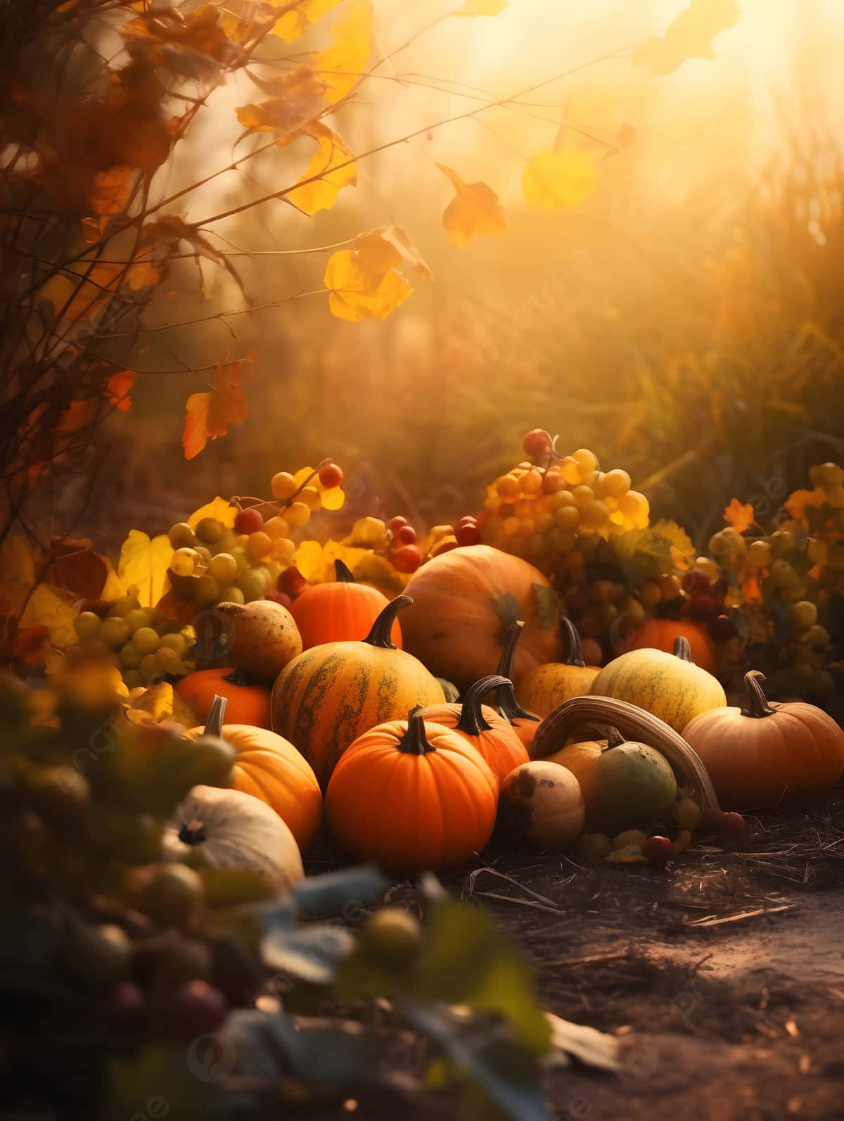 Autumn Harvest Pumpkinsand Grapes